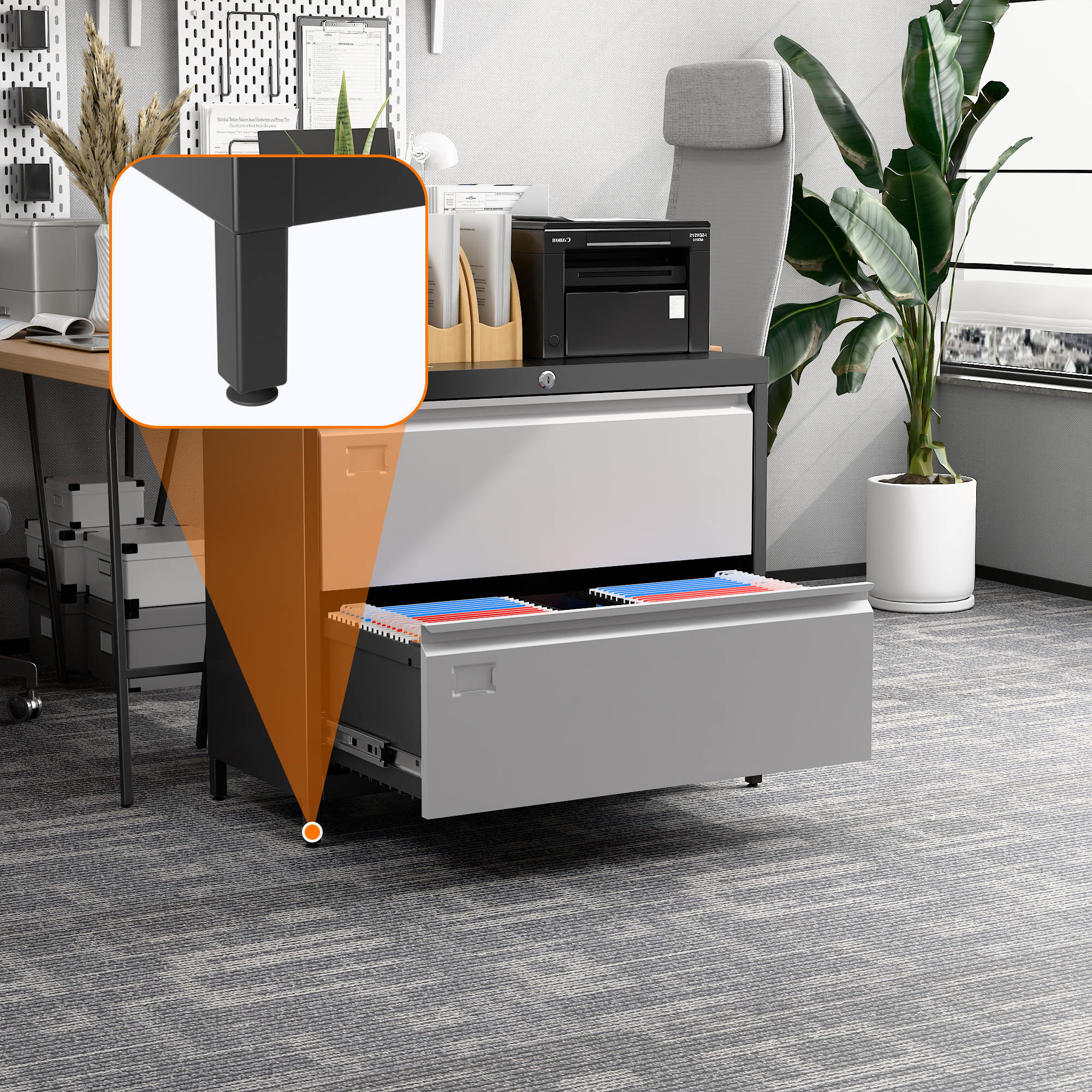 Lateral File Cabinet with 2 Drawer,Required Assembly,Black and Grey