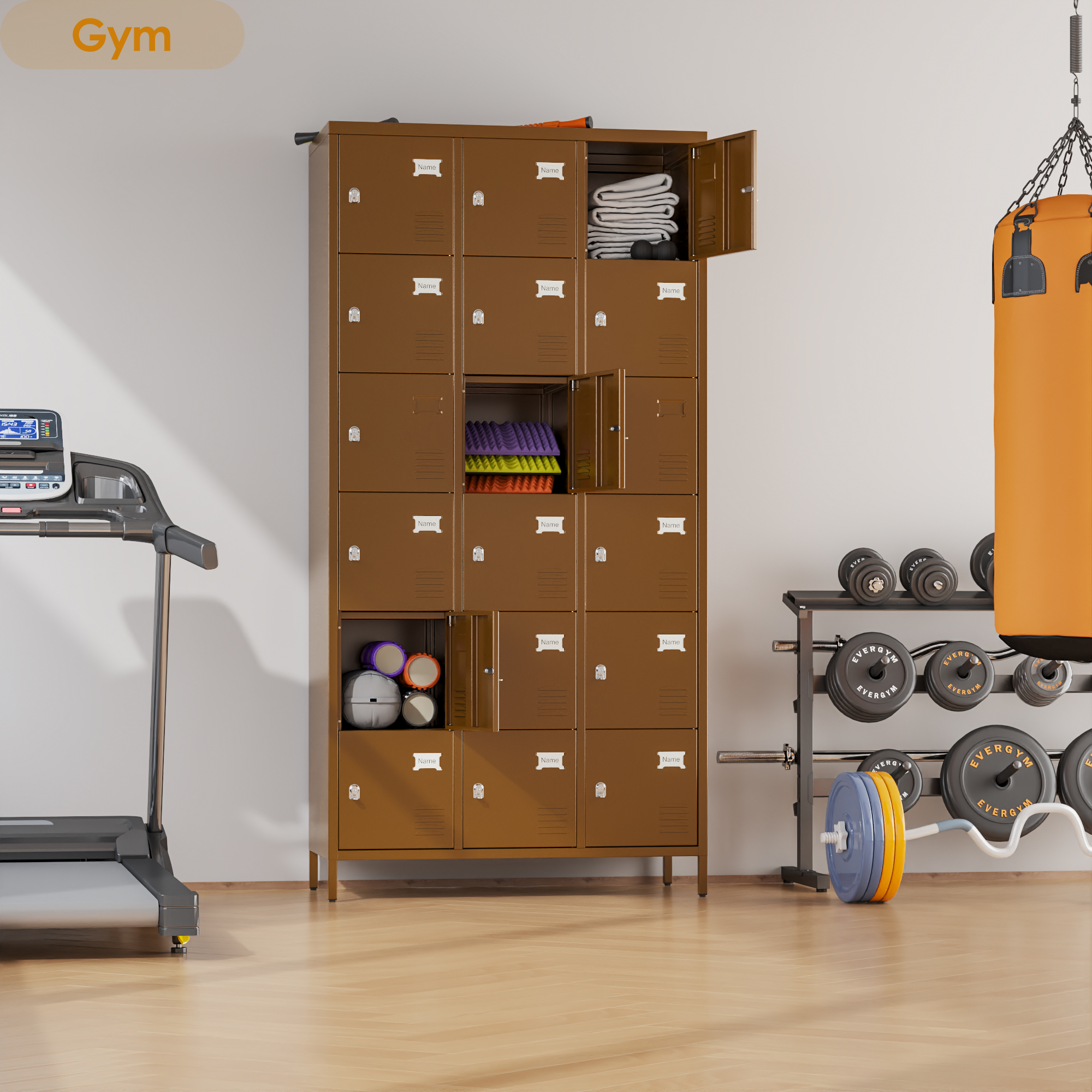 Aobabo metal storage locker(18 doors-coffee)