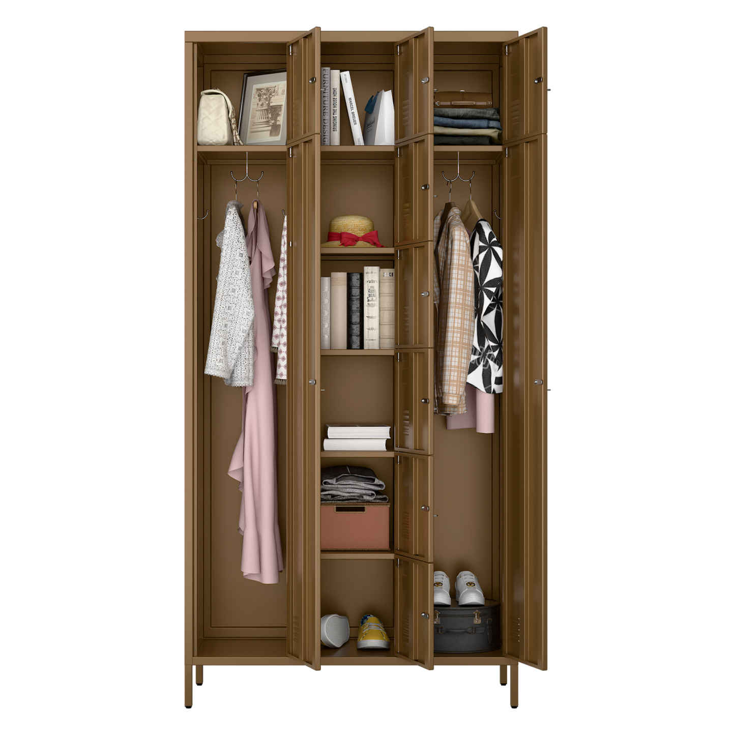 72"H Metal Storage Lockers with 10 Doors,2 Big Doors and 8 Small Doors,Coffee