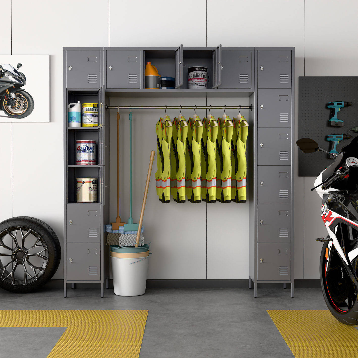 2025 Upgrade 78" H Metal Storage Lockers with 16 Doors，Assembly Required-Dark Grey