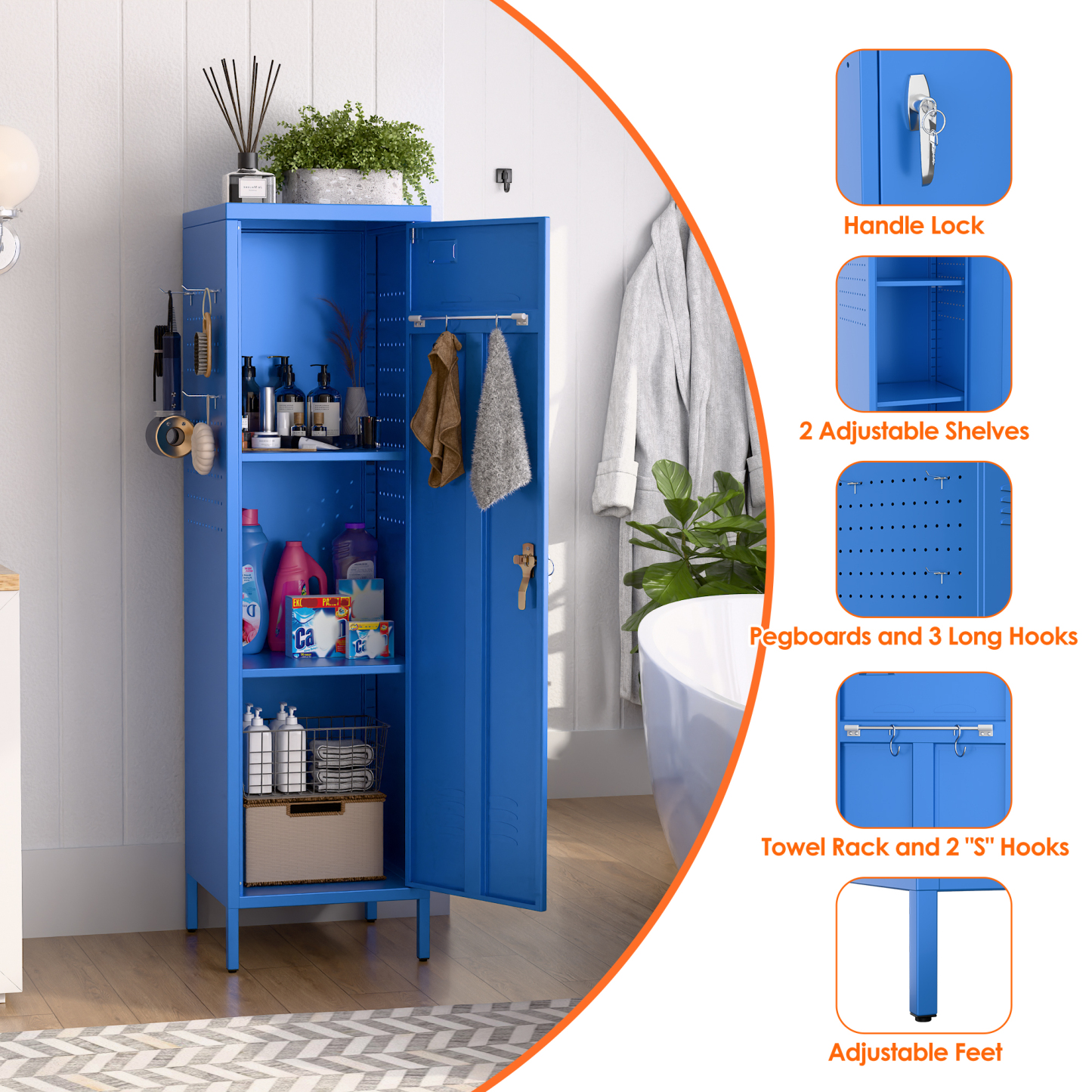Metal Storage Locker with Pegboard,Blue