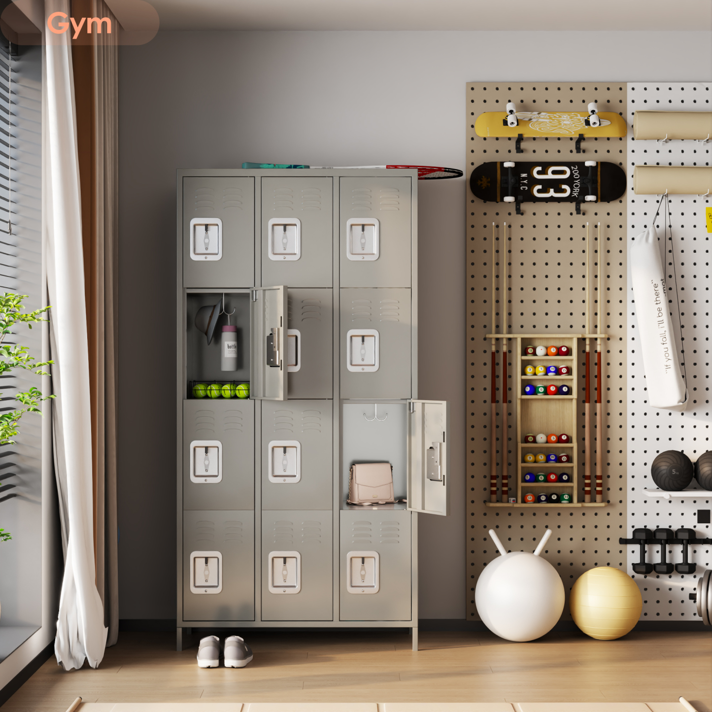 Aobabo 12-Door Light Grey Metal Locker for School Office Gym Bedroom