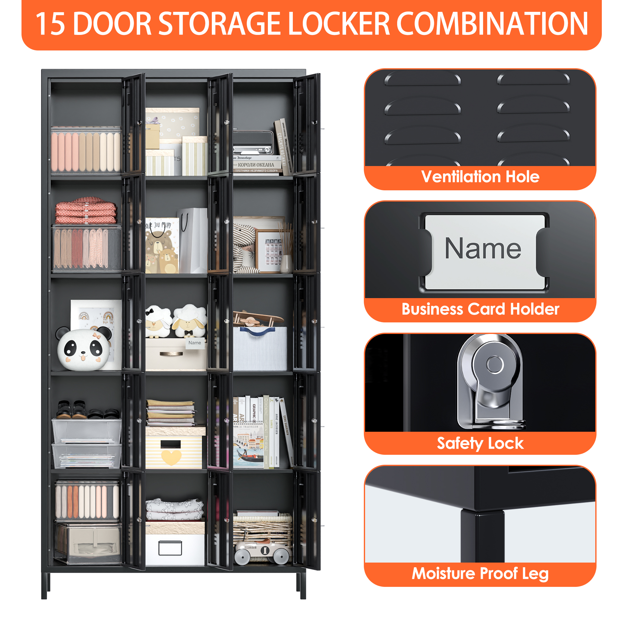 Aobabo 15 Doors Metal Storage Locker for Employees，Black