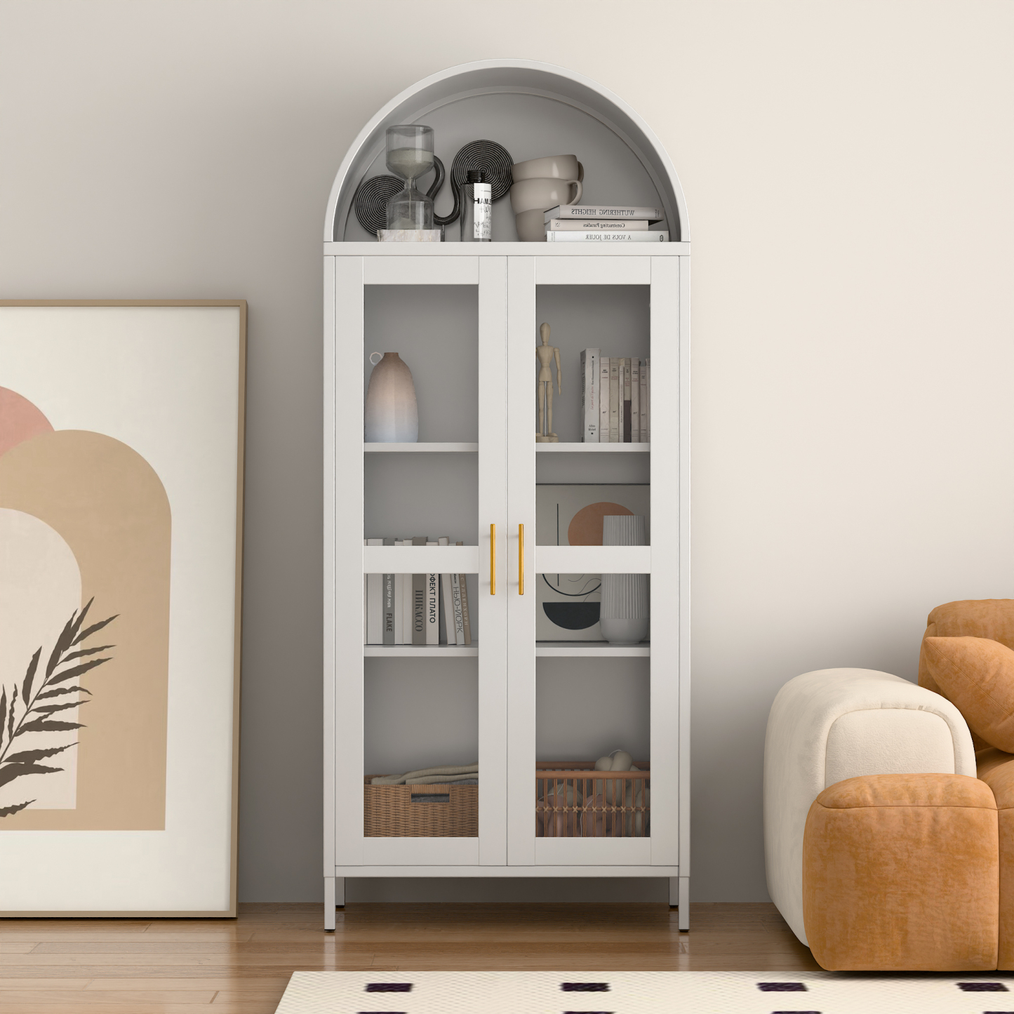 Metal Arched Display Cabinet,Assembly Required (White)