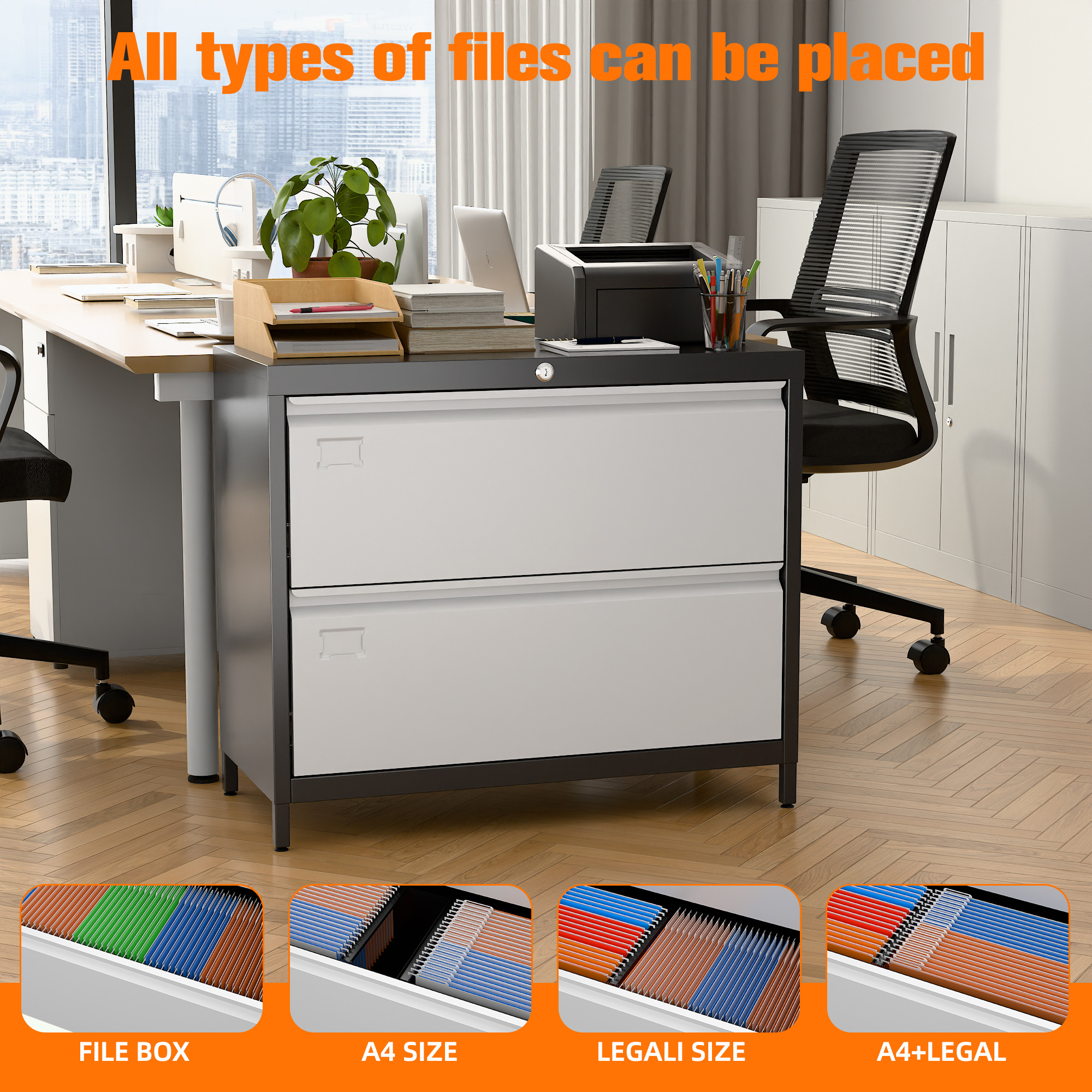 Lateral File Cabinet with 2 Drawer,Required Assembly,Black and Grey