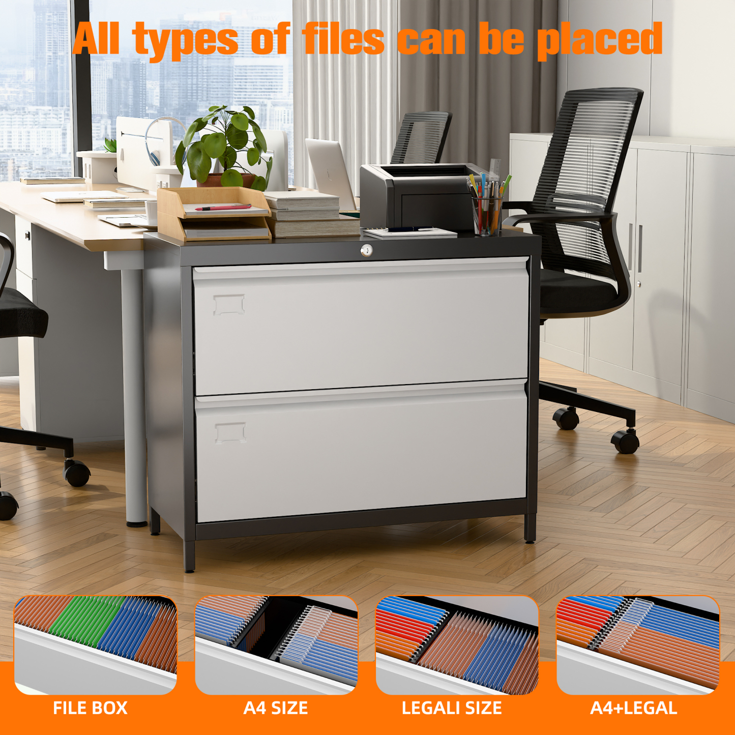 Lateral File Cabinet with 2 Drawer,Required Assembly,Black and Grey