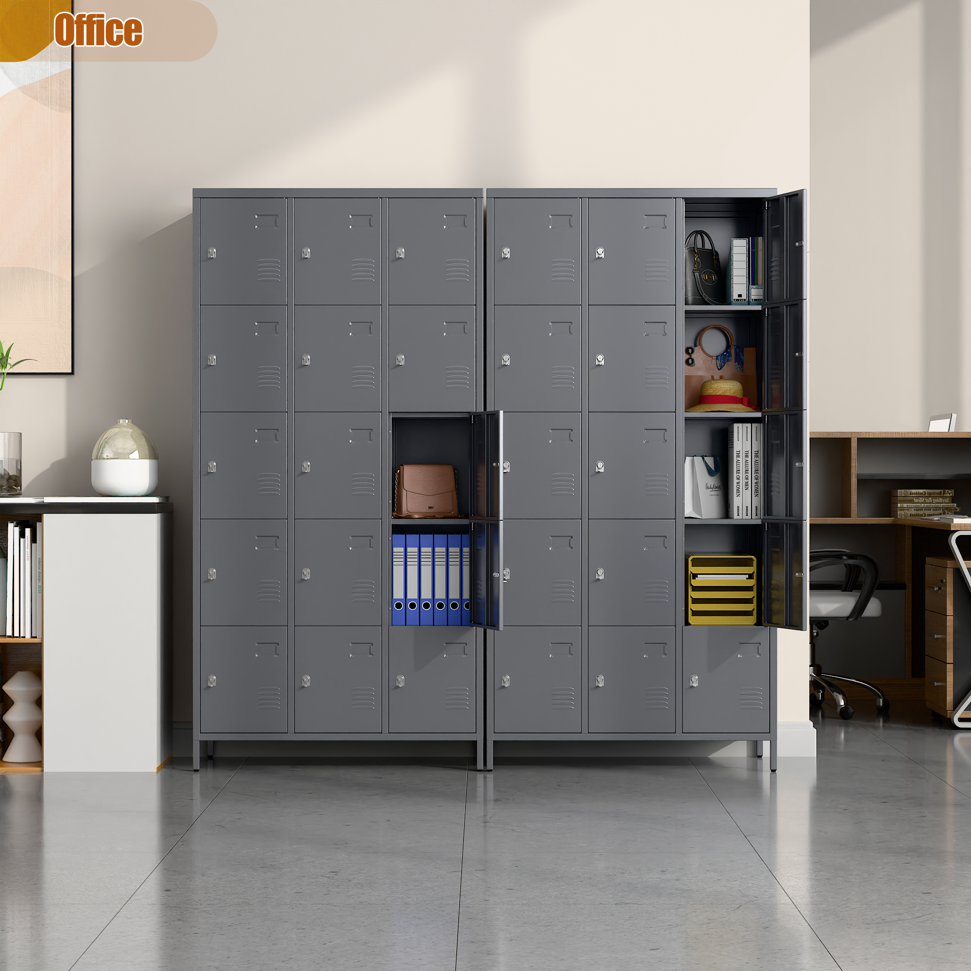 Aobabo 15 Doors Metal Storage Locker for Employees,Dark Grey