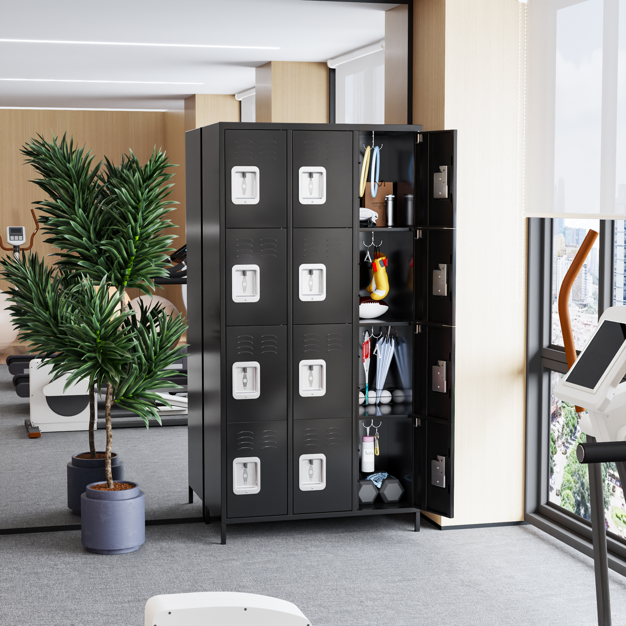 AobabMetal Locker for School Office Gym Bedroom, 12 Doors Black