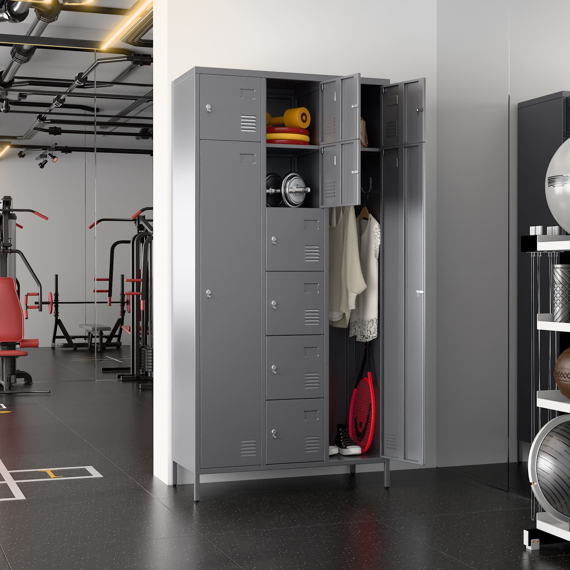 72"H Metal Storage Lockers with 10 Doors,2 Big Doors and 8 Small Doors,Dark Grey