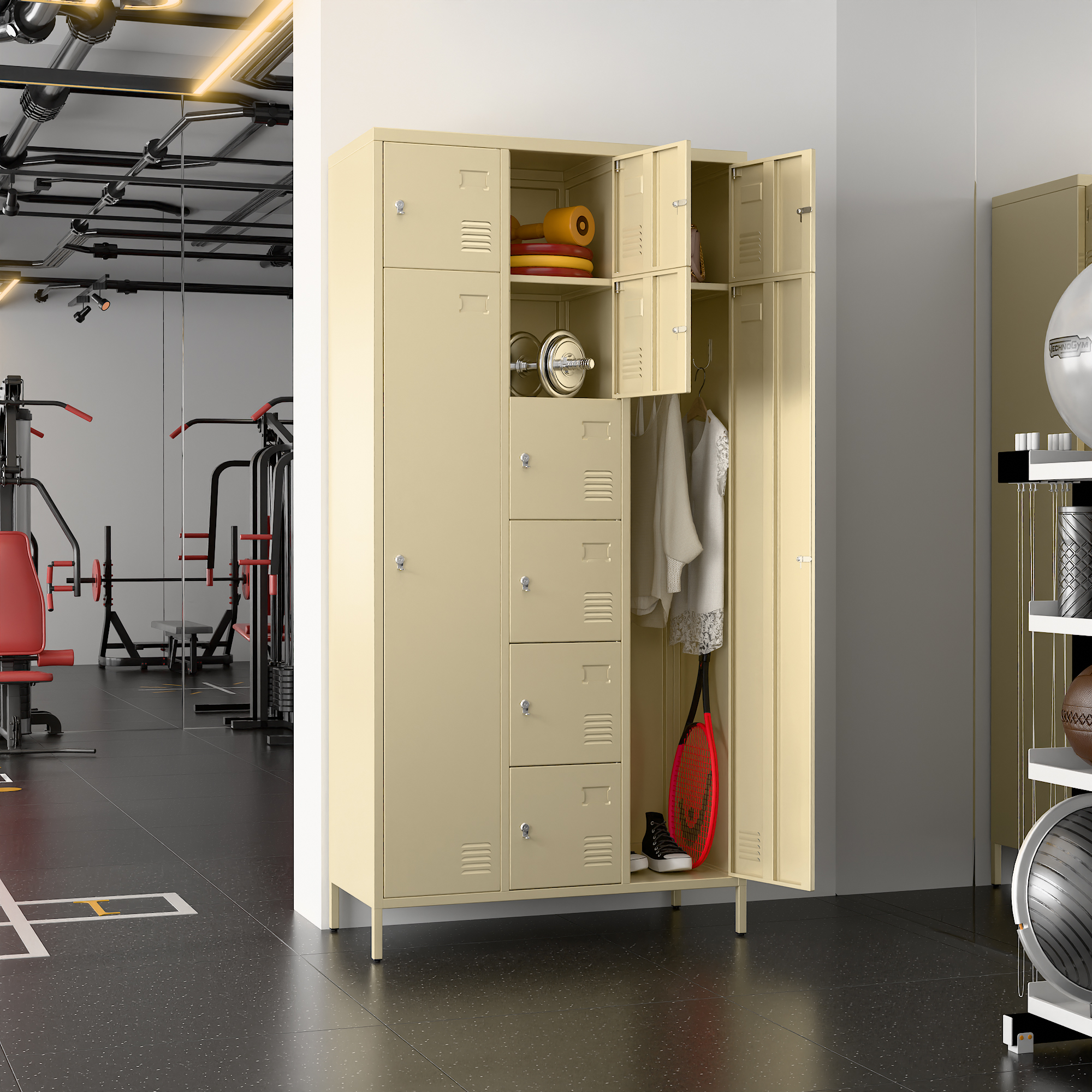 72"H Metal Storage Lockers with 10 Doors,2 Big Doors and 8 Small Doors,Camel