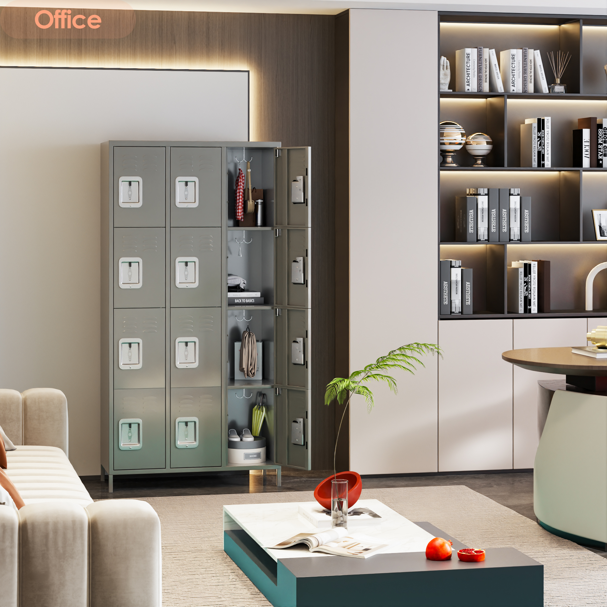 Aobabo 12-Door Light Grey Metal Locker for School Office Gym Bedroom