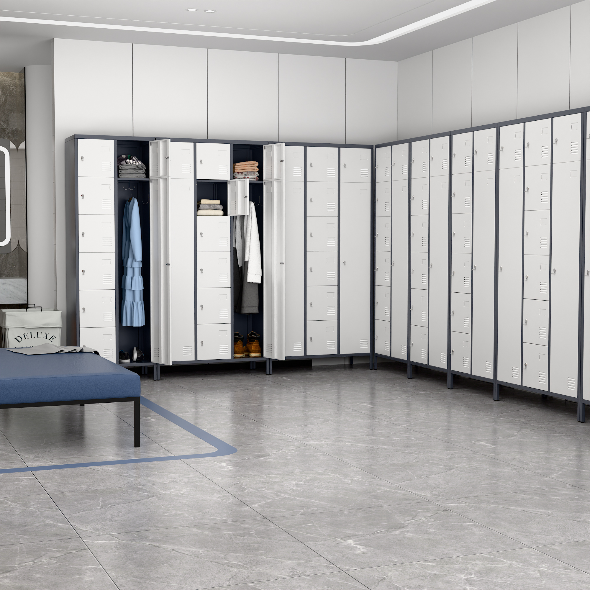 72" H Metal Storage Lockers with 8 Doors,Grey&White,(7 Small +1 Big Doors)