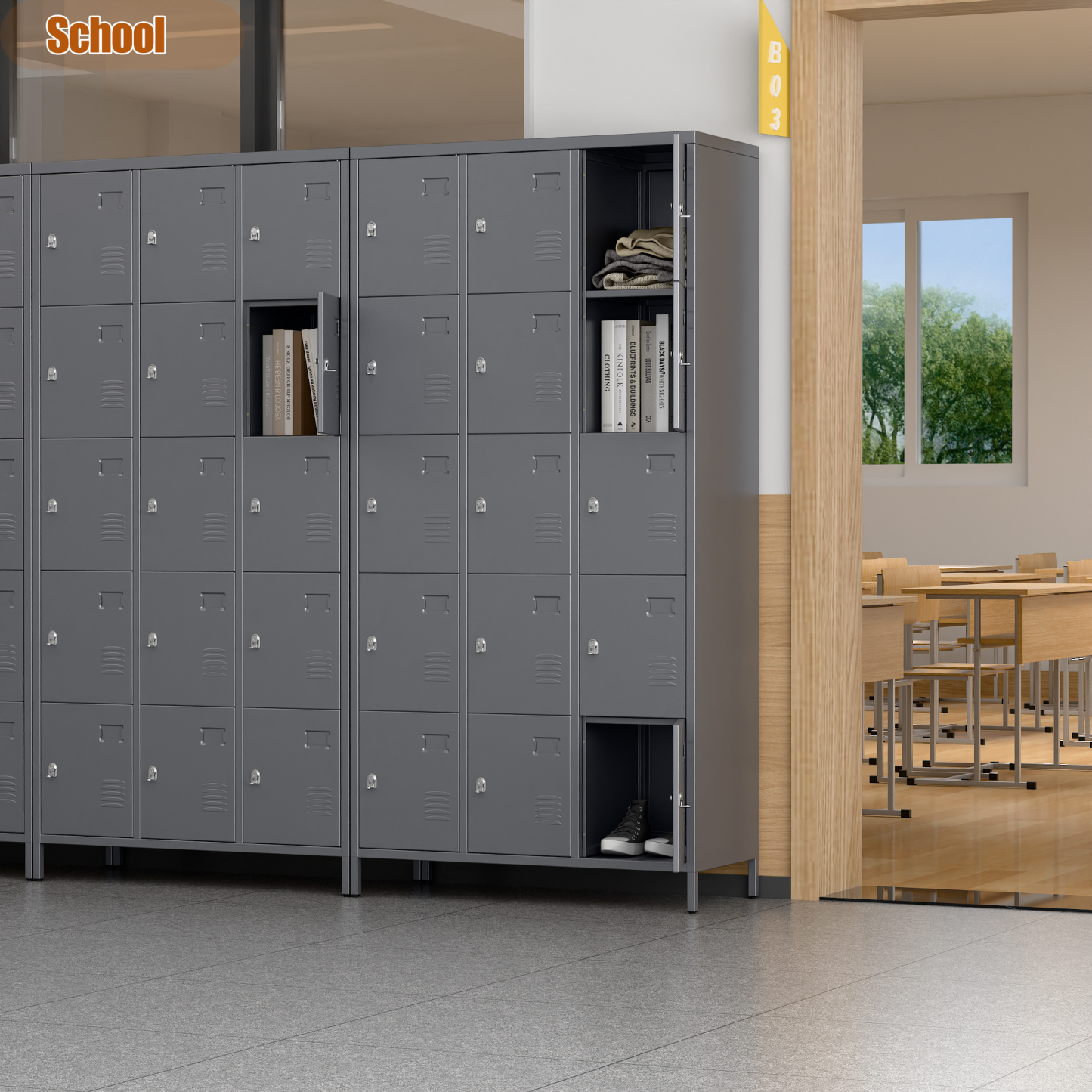 Aobabo 15 Doors Metal Storage Locker for Employees,Dark Grey