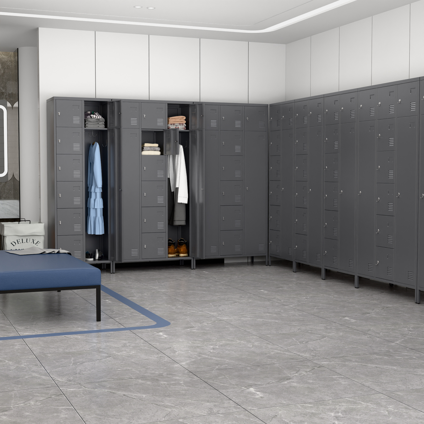 72"H Metal Storage Lockers with 10 Doors,2 Big Doors and 8 Small Doors,Dark Grey