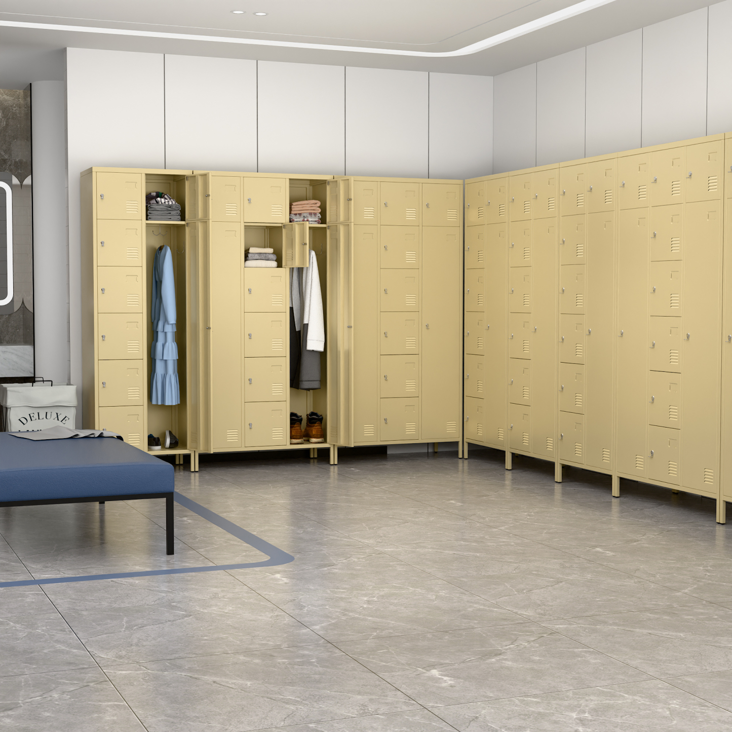 72" H Metal Storage Lockers with 8 Doors(7 Small +1 Big Doors),Camel