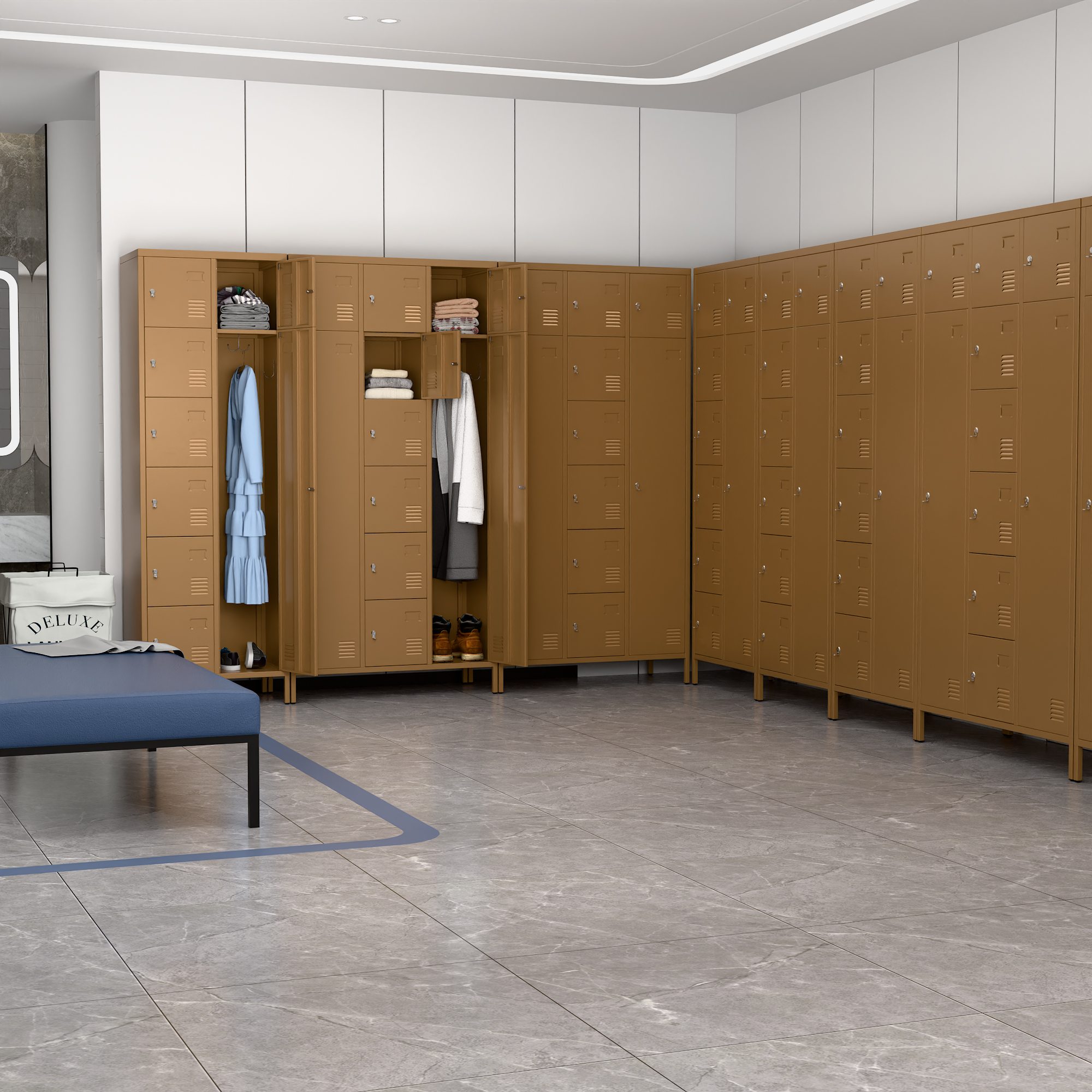 72"H Metal Storage Lockers with 10 Doors,2 Big Doors and 8 Small Doors,Coffee