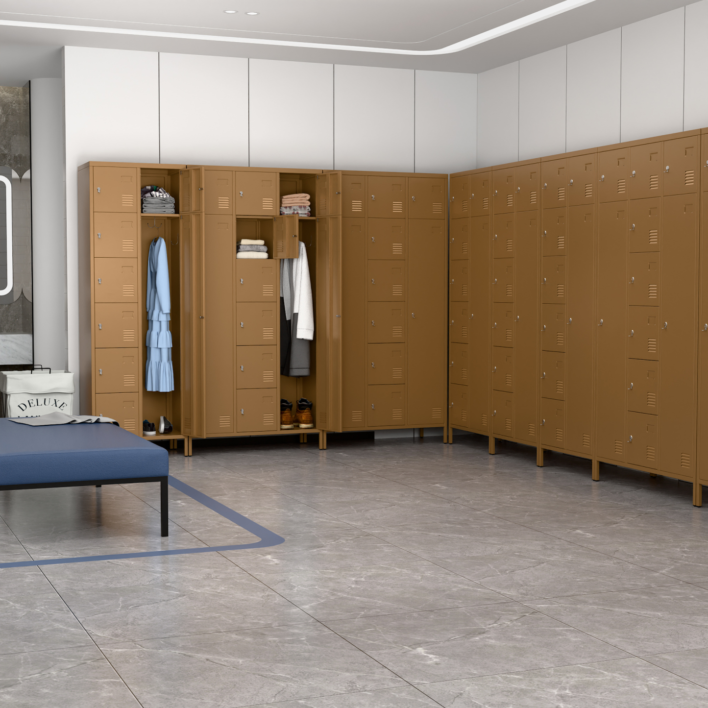 72"H Metal Storage Lockers with 10 Doors,2 Big Doors and 8 Small Doors,Coffee