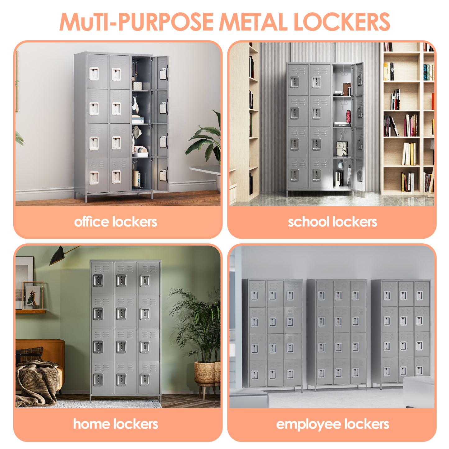Aobabo 12-Door Light Grey Metal Locker for School Office Gym Bedroom