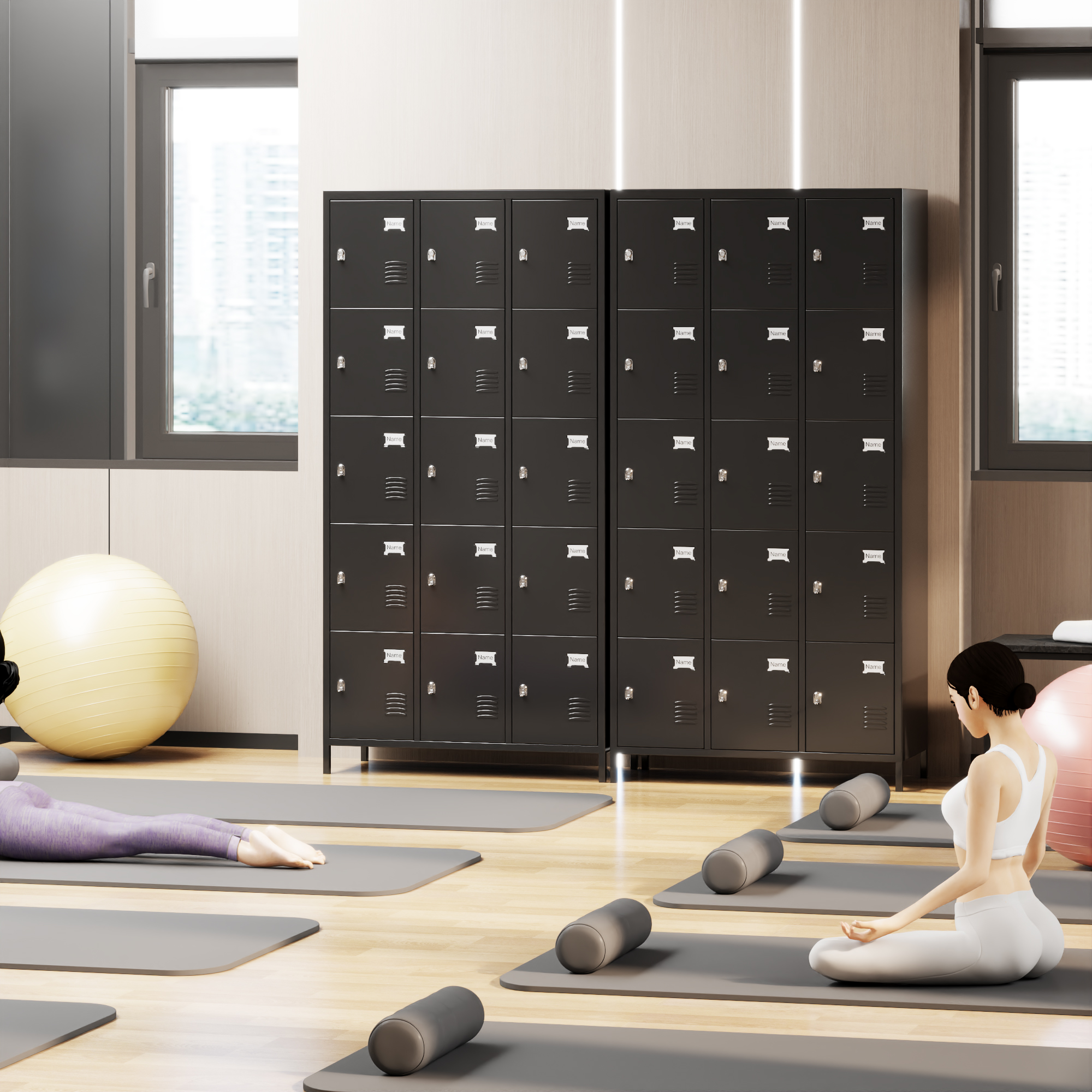 Aobabo 15 Doors Metal Storage Locker for Employees，Black