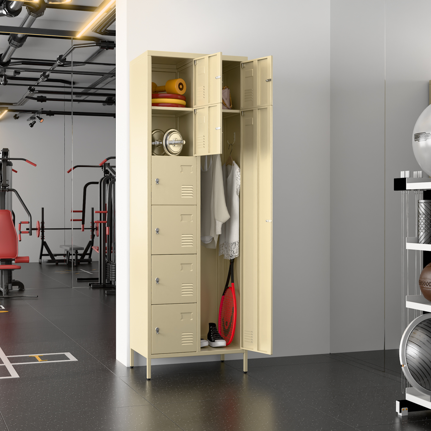 72" H Metal Storage Lockers with 8 Doors(7 Small +1 Big Doors),Camel