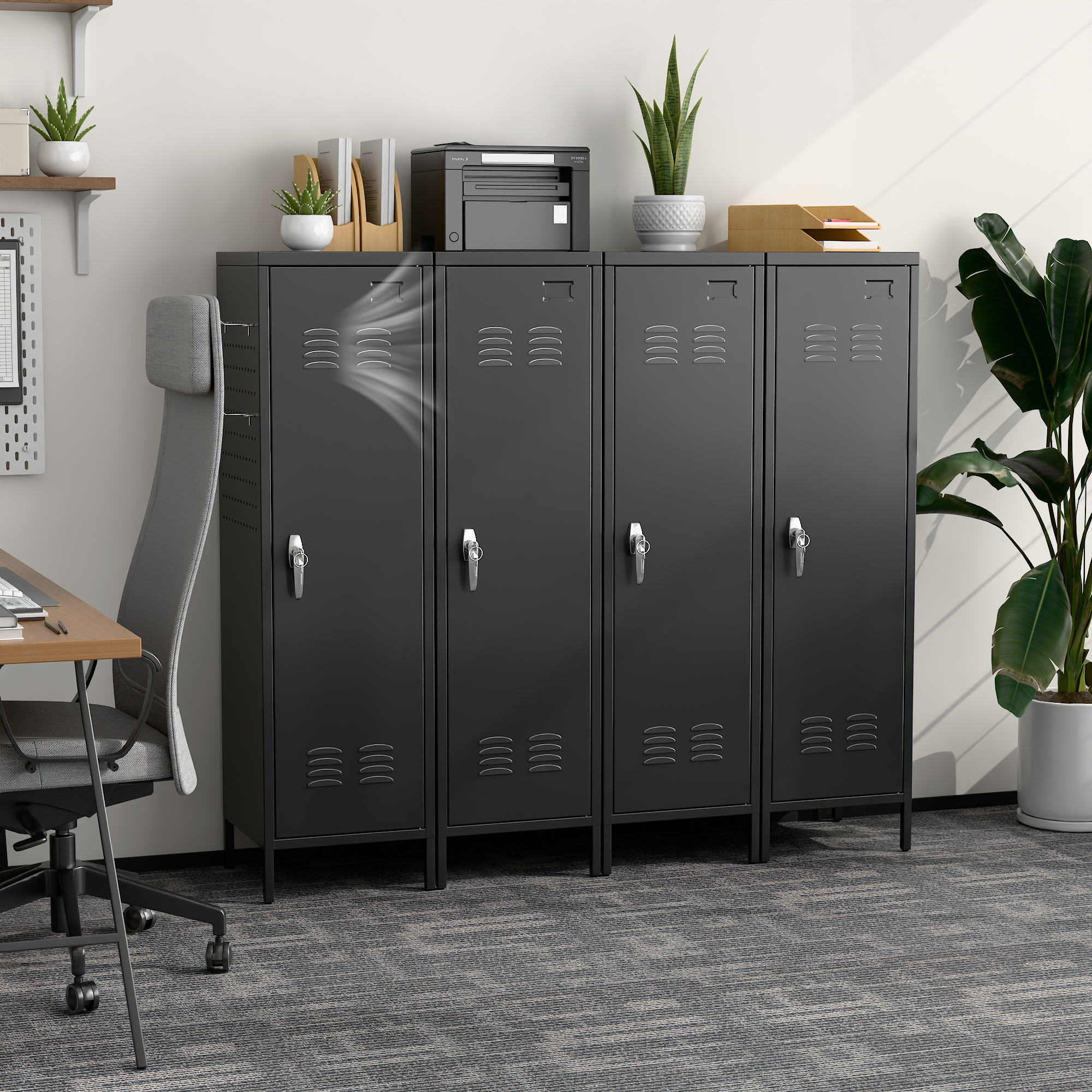 Metal Storage Locker with Pegboard,Black