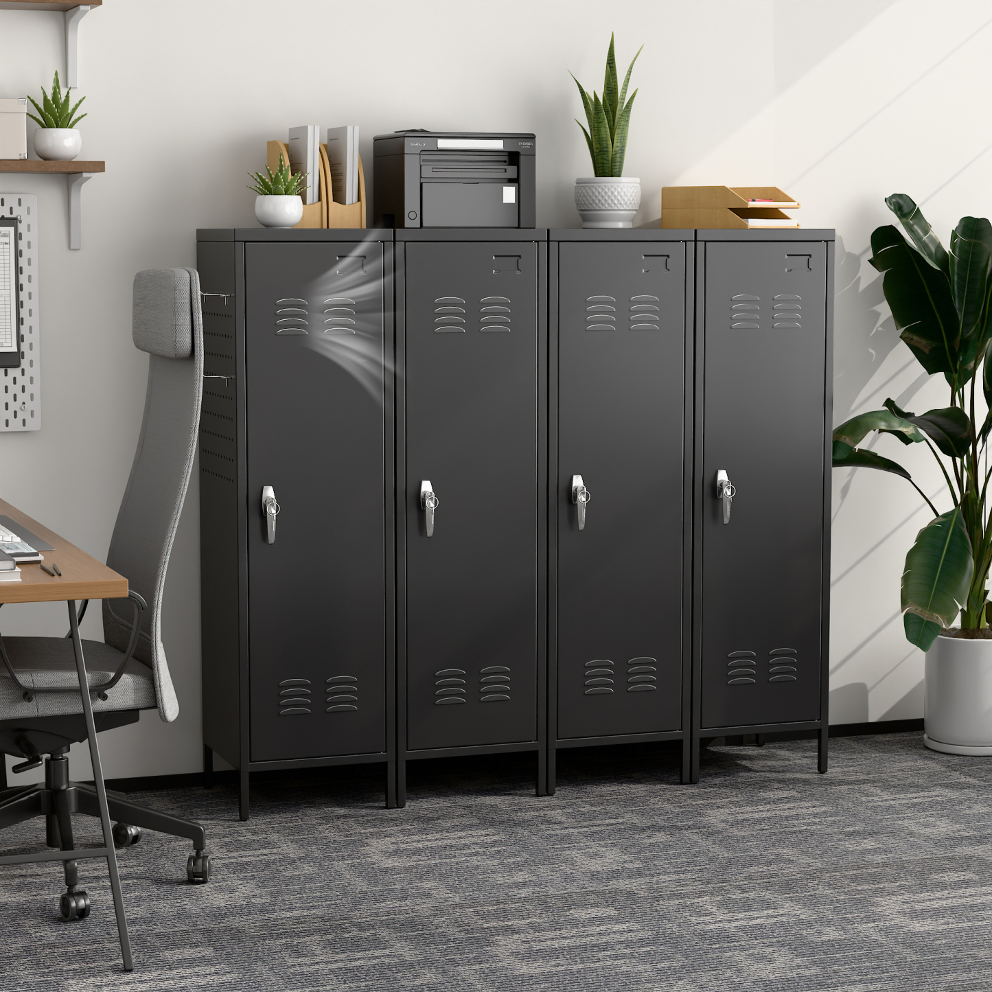 Metal Storage Locker with Pegboard,Black