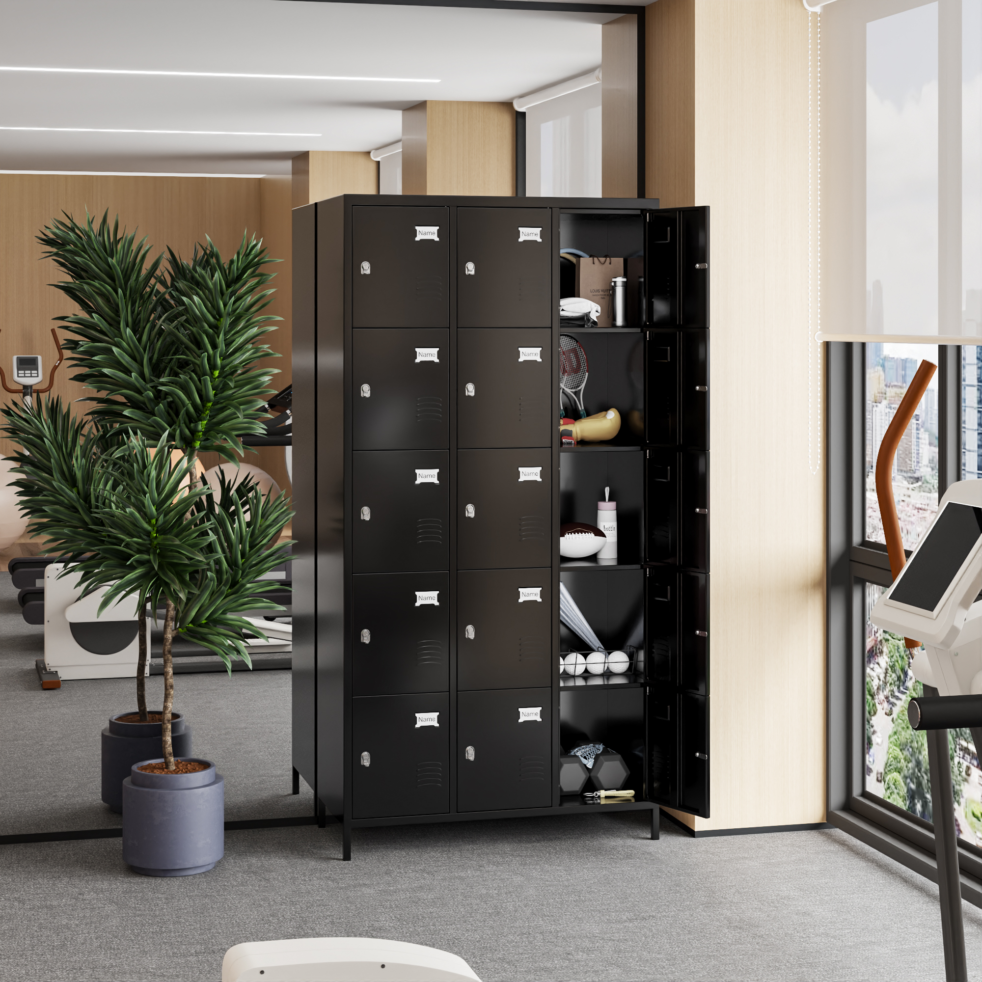 Aobabo 15 Doors Metal Storage Locker for Employees，Black