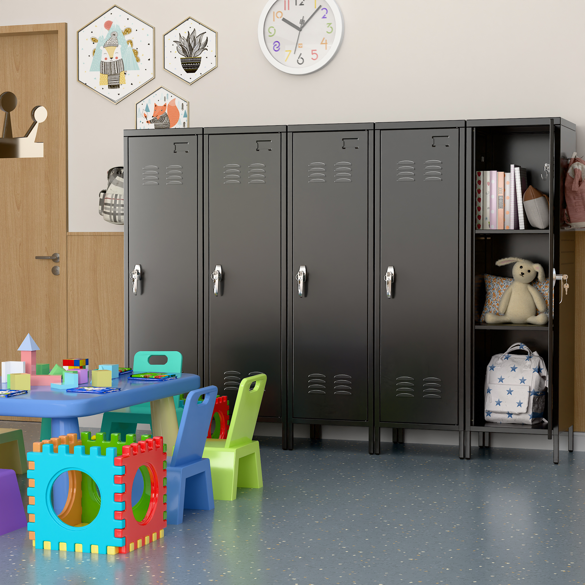 Metal Storage Locker with Pegboard,Black