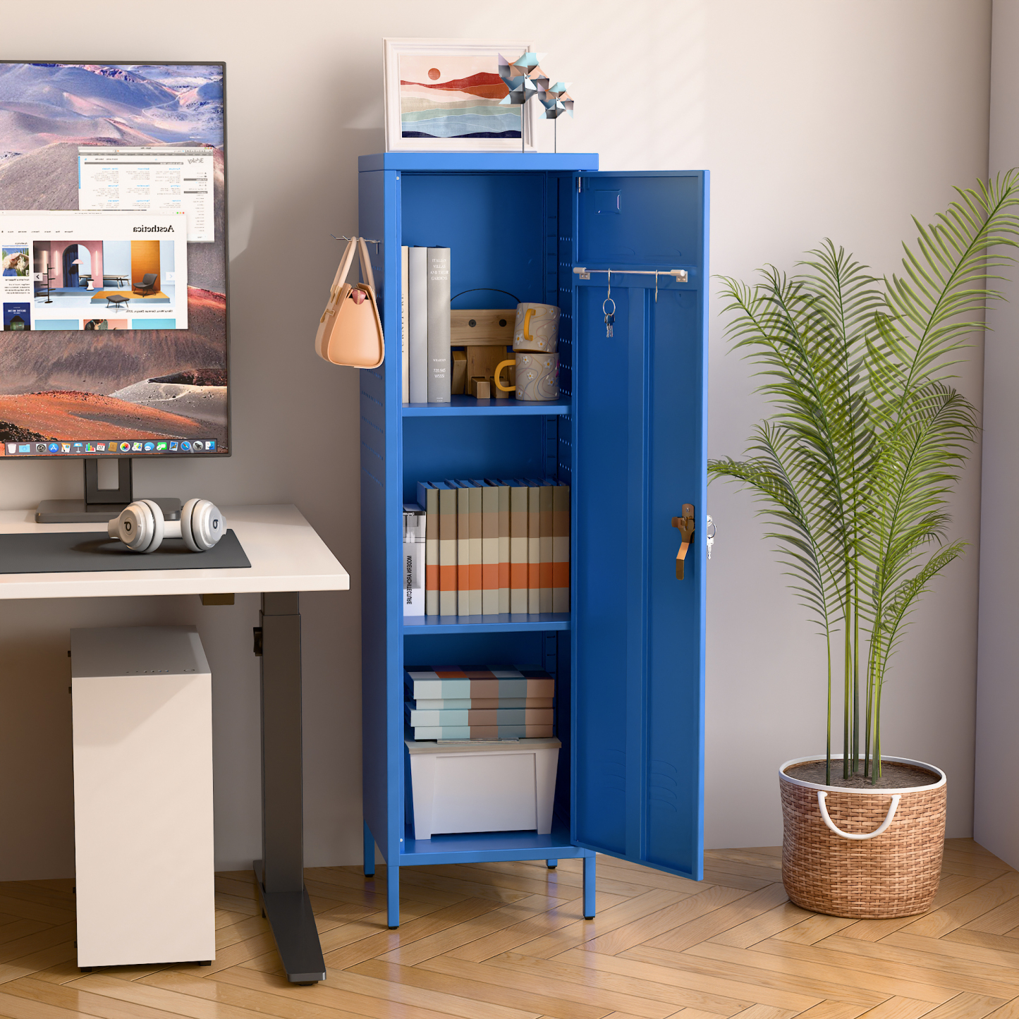 Metal Storage Locker with Pegboard,Blue