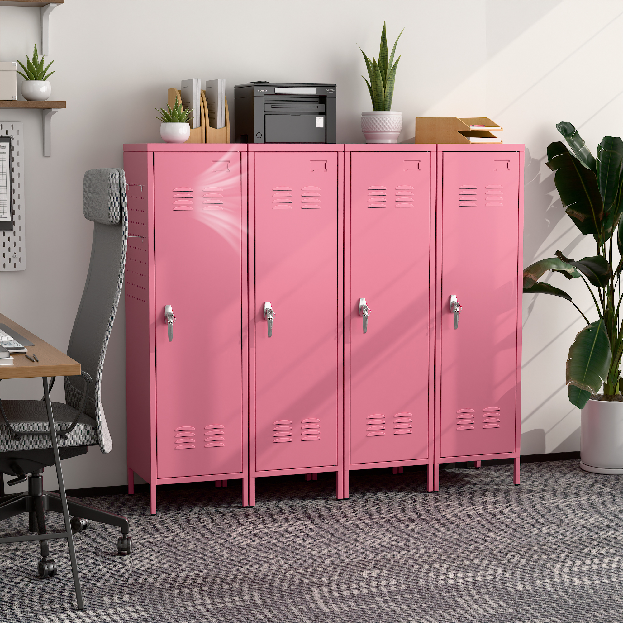 Metal Storage Locker with Pegboard,Pink