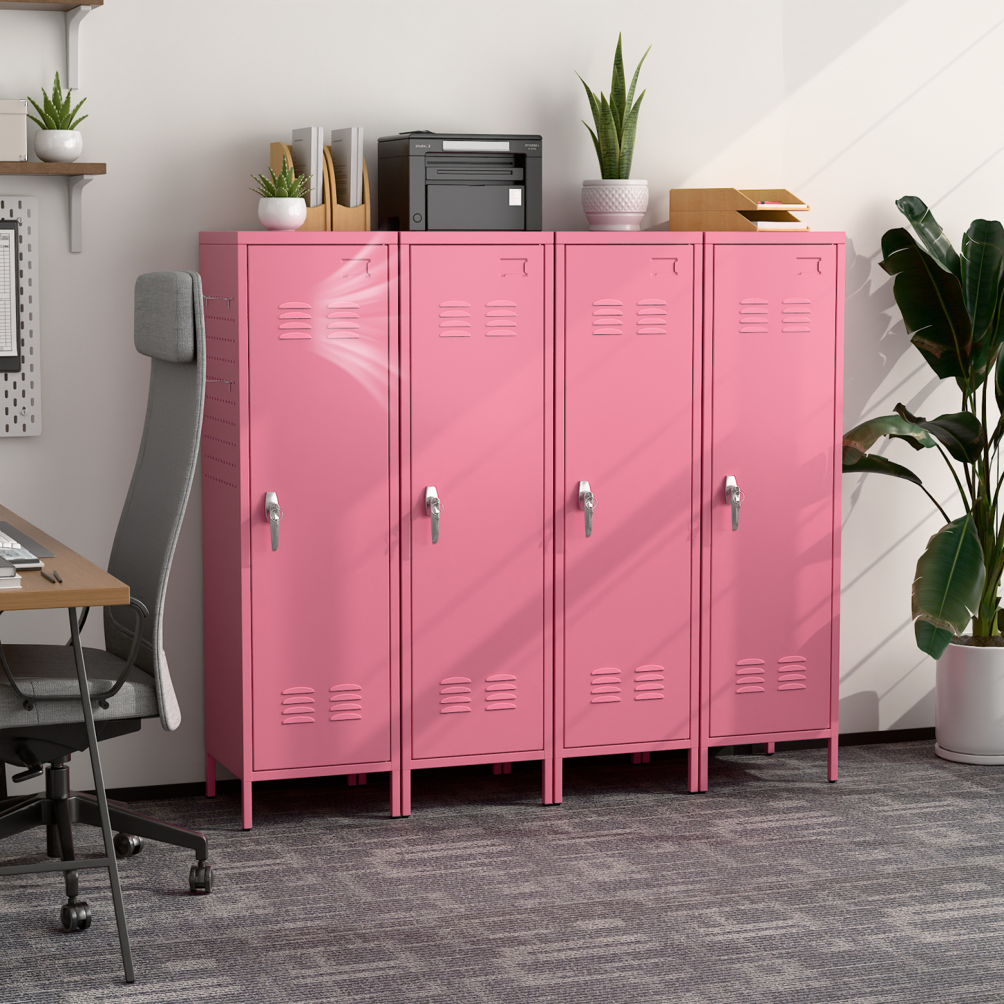 Metal Storage Locker with Pegboard,Pink