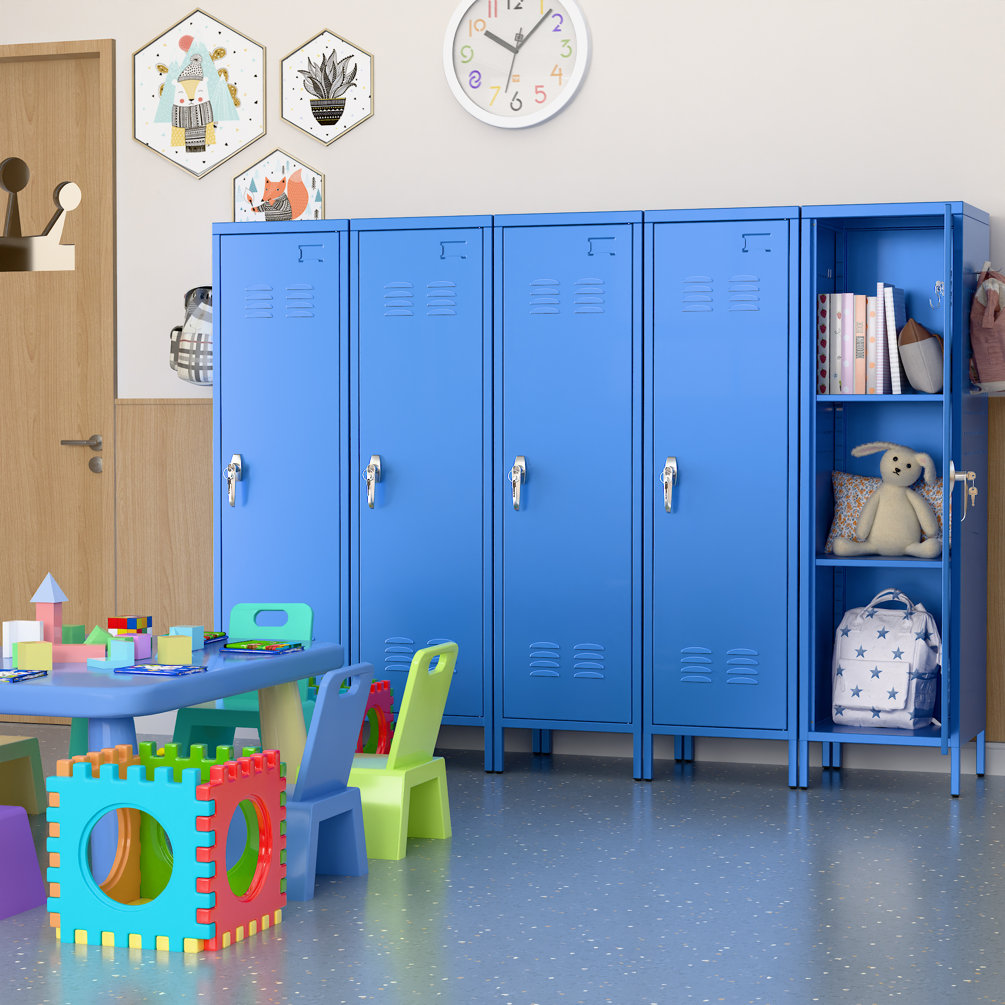 Metal Storage Locker with Pegboard,Blue