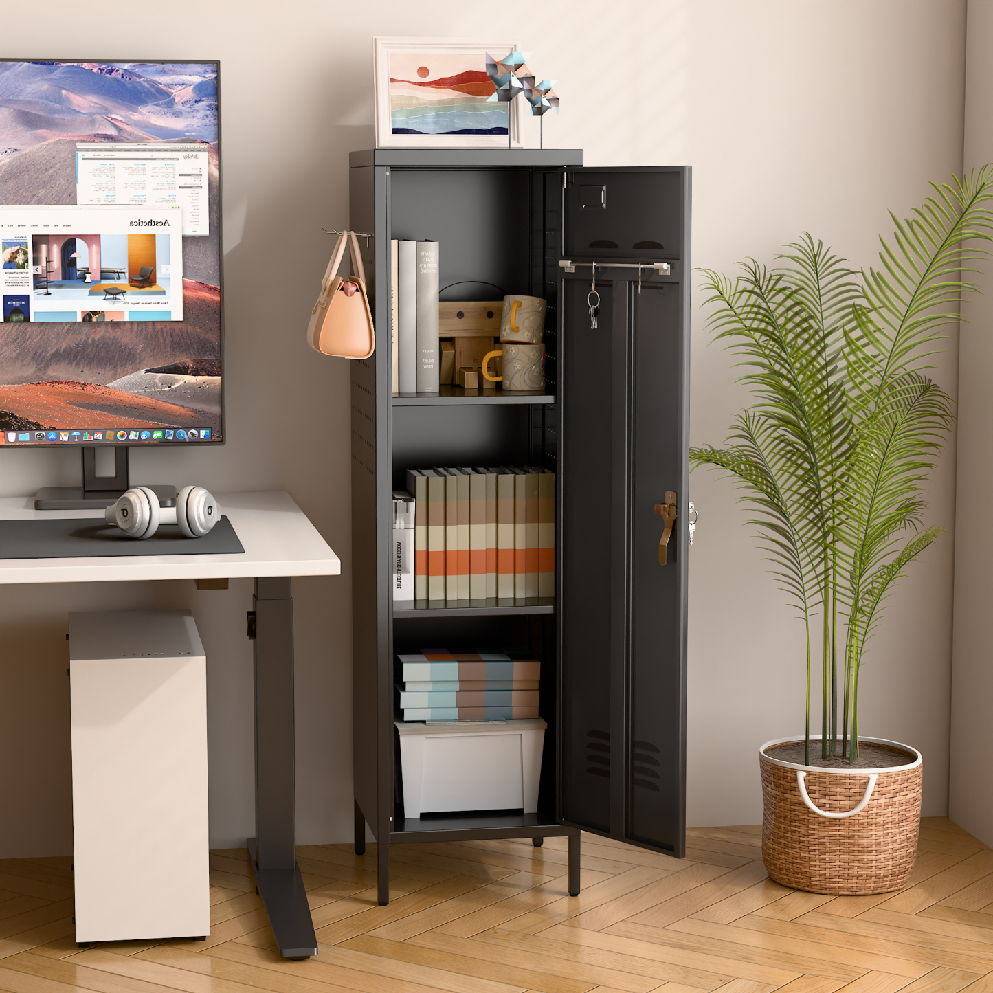 Metal Storage Locker with Pegboard,Black