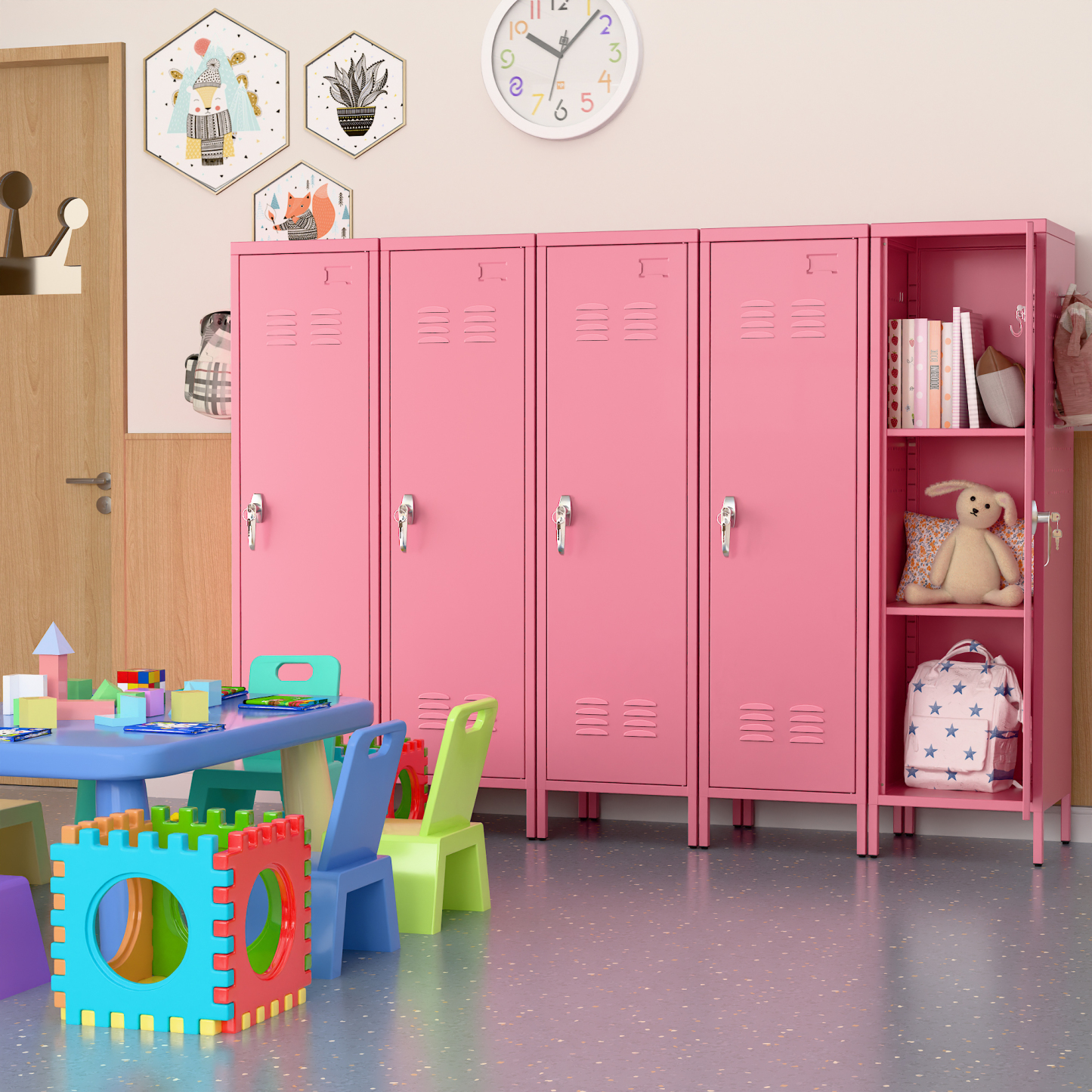 Metal Storage Locker with Pegboard,Pink