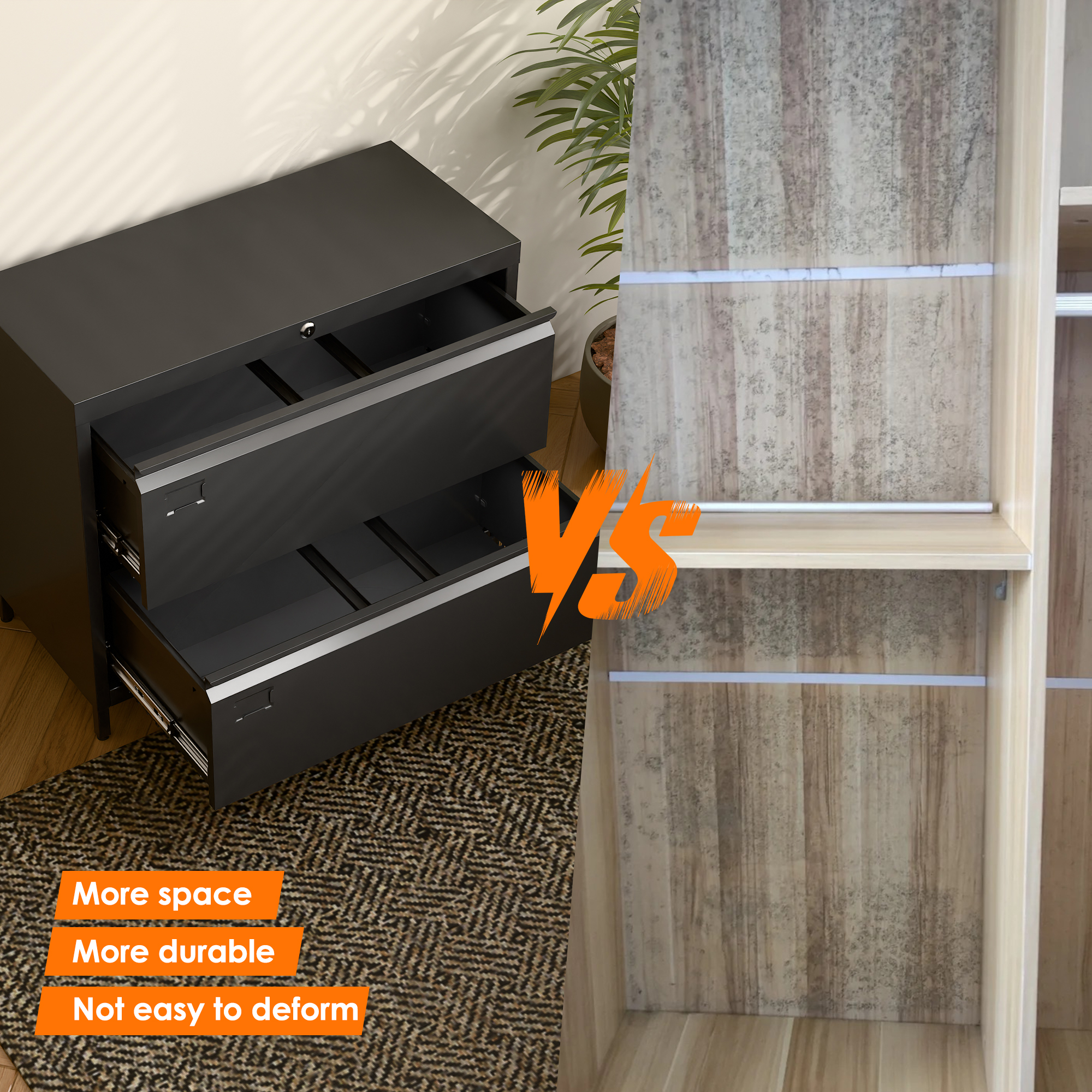 Lateral File Cabinet with 2 Drawer,Required Assembly,Black