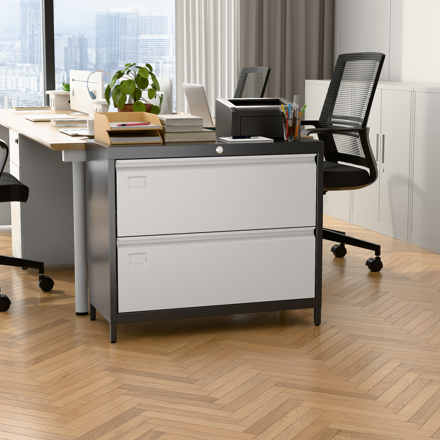 Lateral File Cabinet with 2 Drawer,Required Assembly,Black and Grey