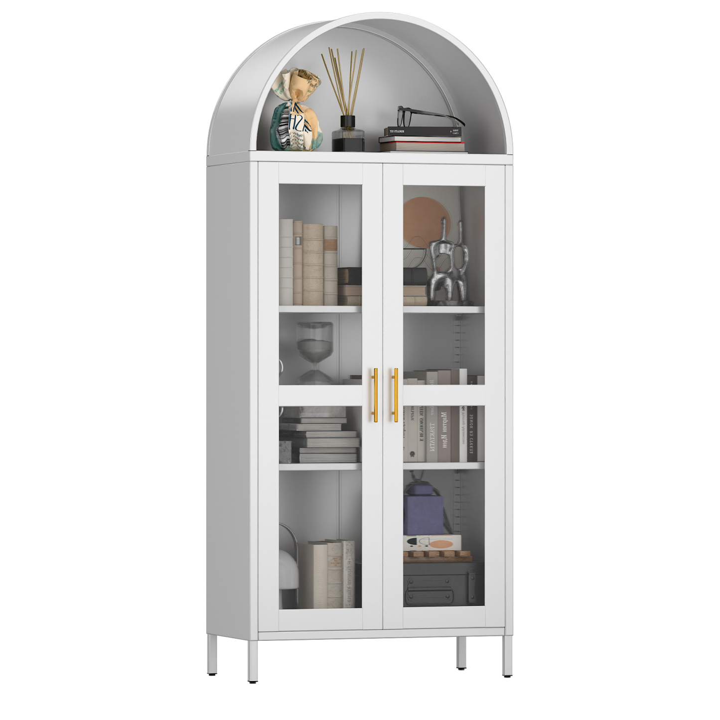 Metal Arched Display Cabinet,Assembly Required (White)