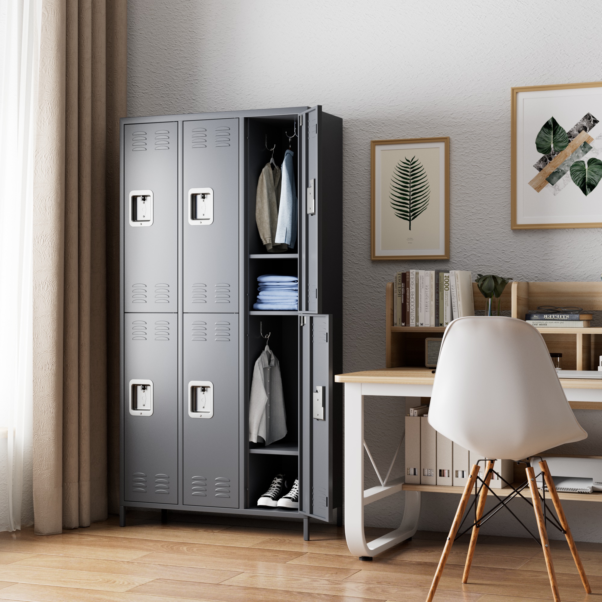 Aobabo Metal Storage Locker (6 Door-Dark Grey)