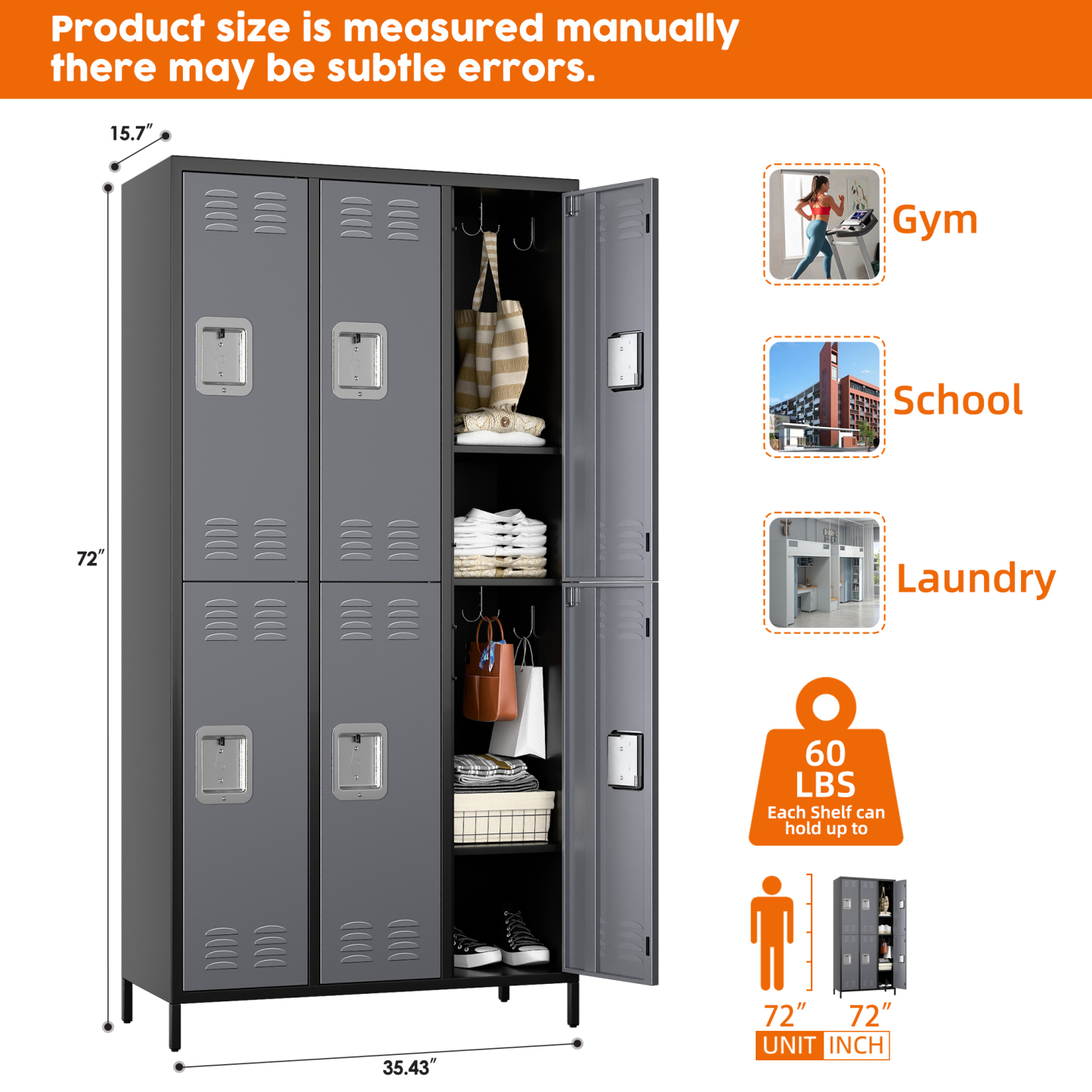 Aobabo Metal Storage Locker (6 Door-Black&Grey)
