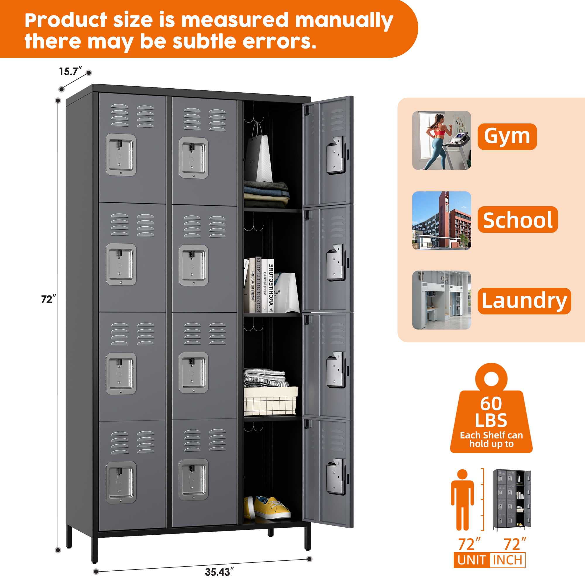 Aobabo 12 Door Metal Locker (Dark Grey)