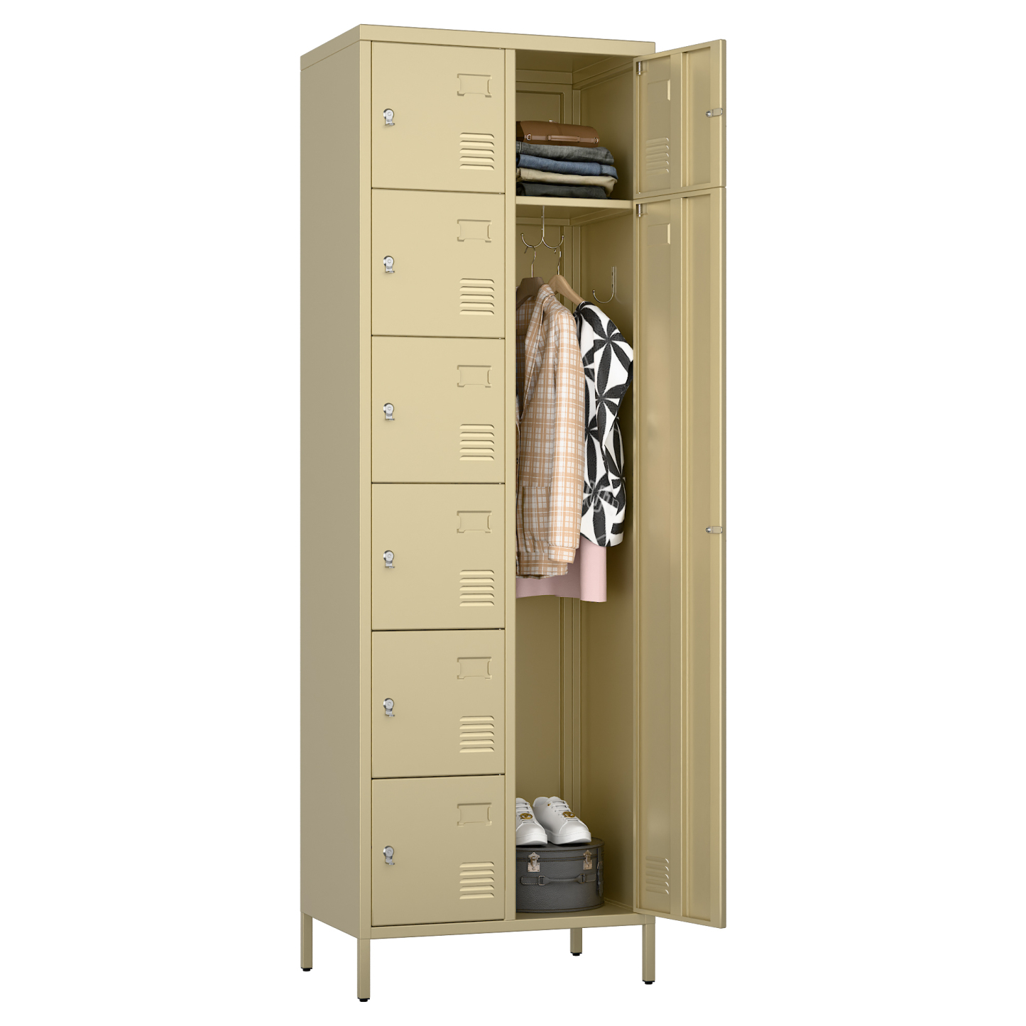 72" H Metal Storage Lockers with 8 Doors(7 Small +1 Big Doors),Camel