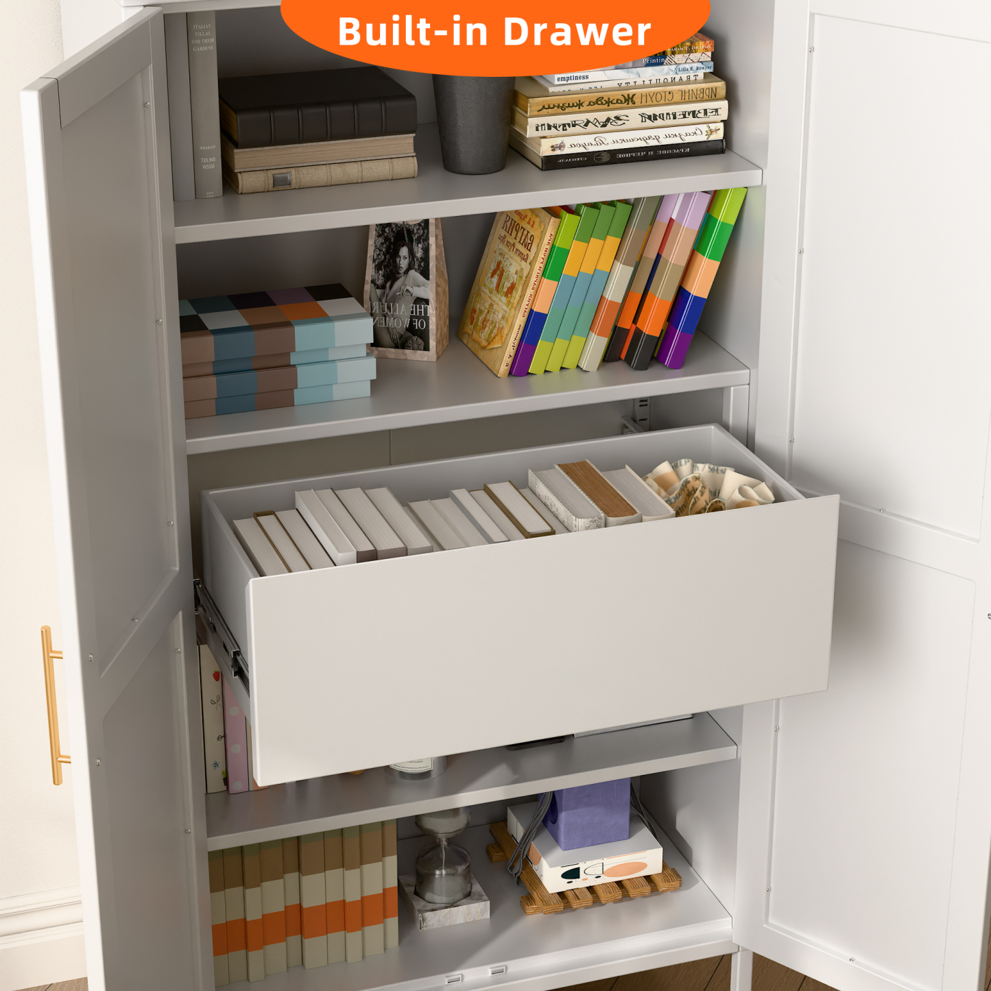 72.8"H Metal Arched Cabinet with 1 Drawer,Assembly Required,White