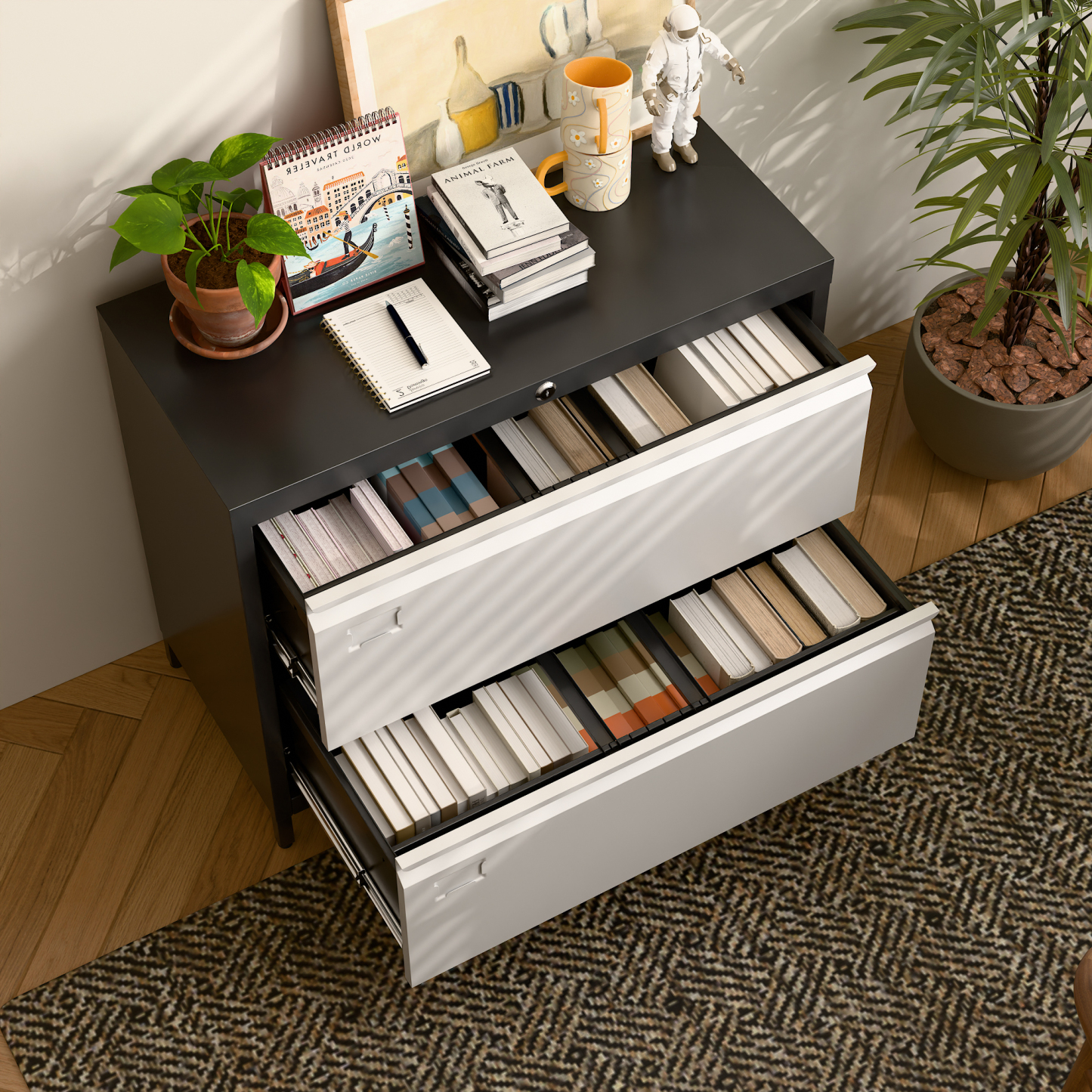 Lateral File Cabinet with 2 Drawer,Required Assembly,Black and Grey