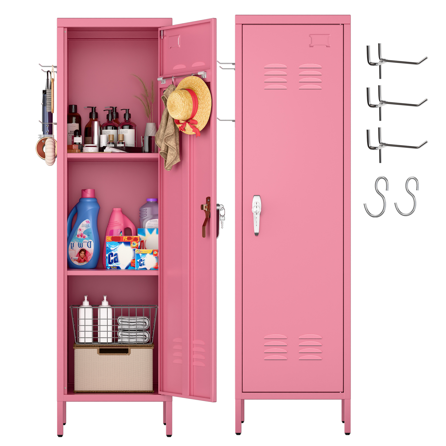Metal Storage Locker with Pegboard,Pink