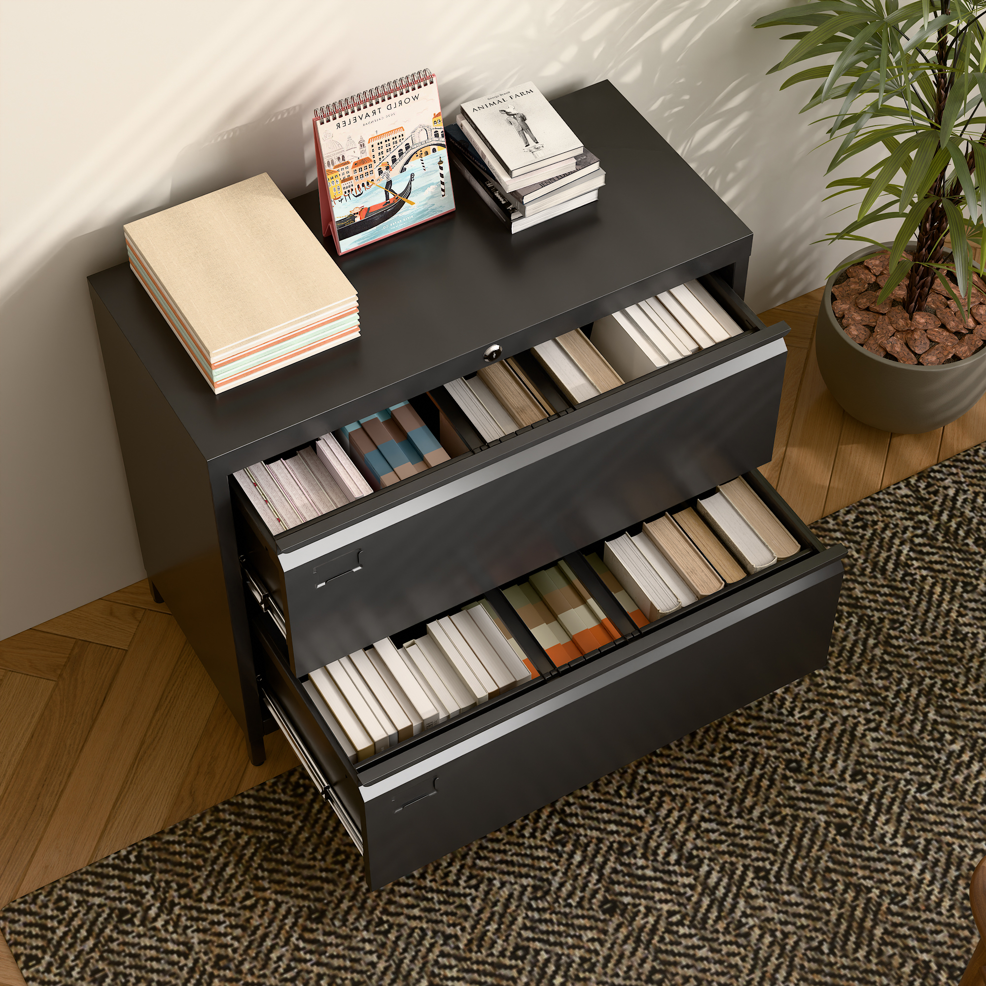 Lateral File Cabinet with 2 Drawer,Required Assembly,Black