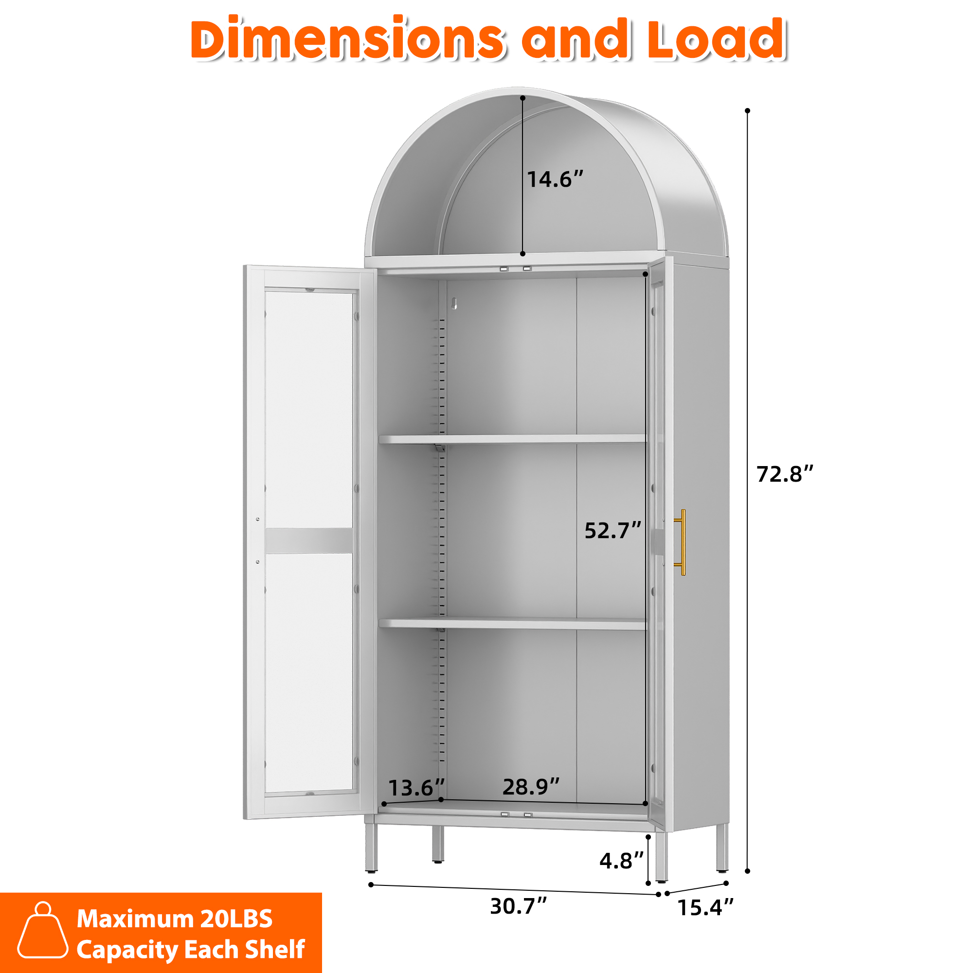 Metal Arched Display Cabinet,Assembly Required (White)