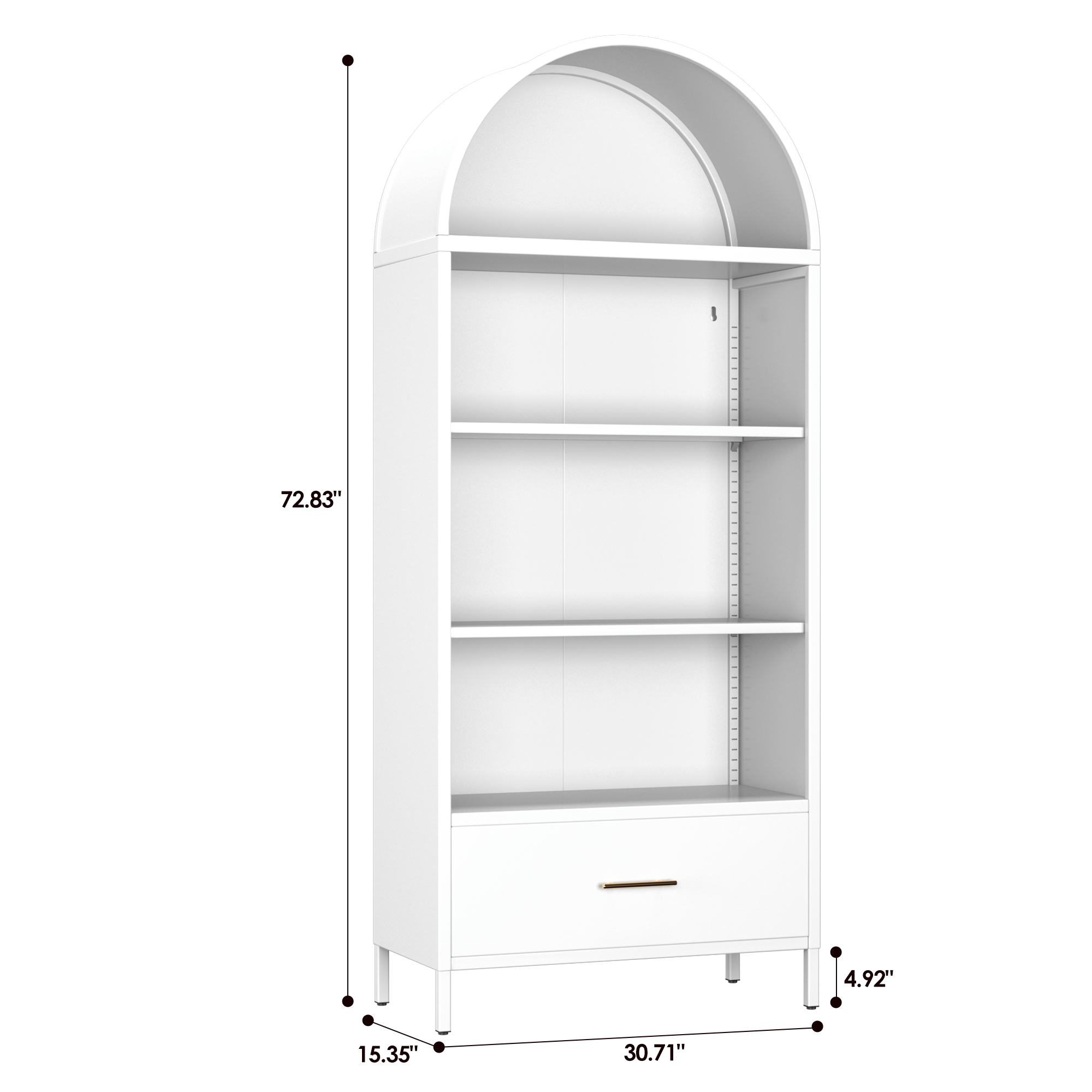 Metal Display Arched Cabinet with Drawer, Assembly Required,White