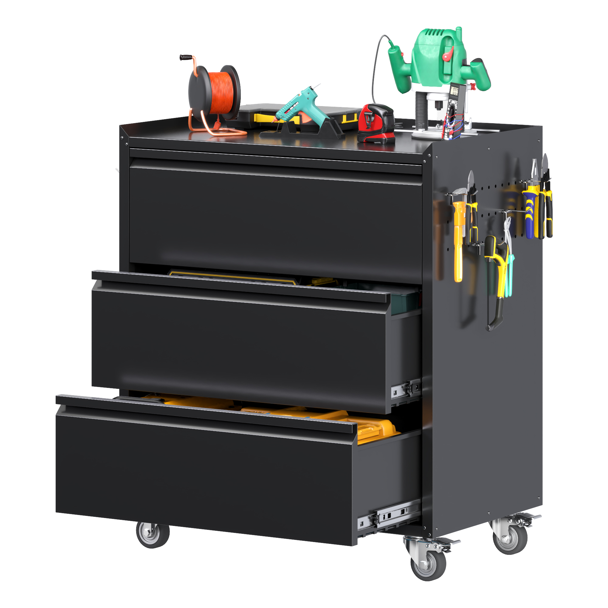 Aobabo 35''H Garage Storage Cabinet  with Wheels and 3 Drawers,Black