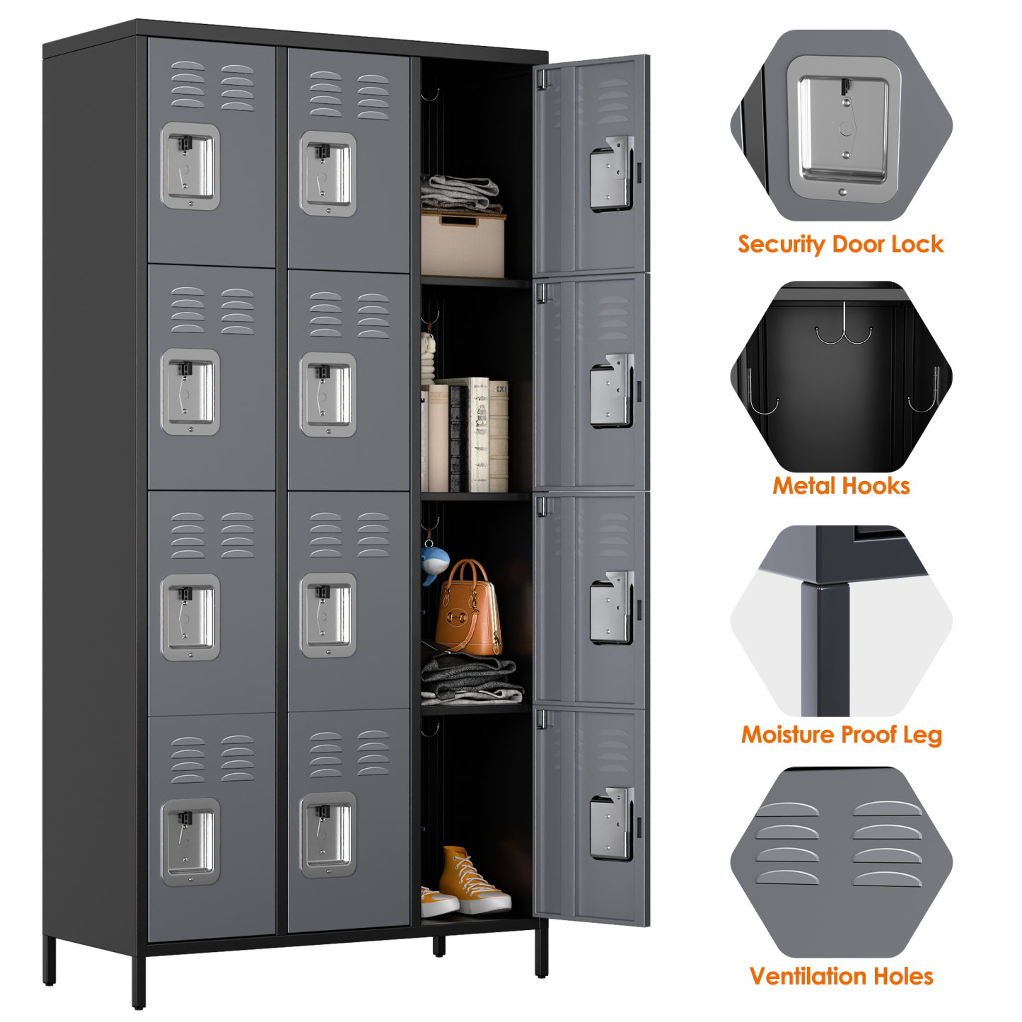 Aobabo 12 Door Metal Locker (Dark Grey)