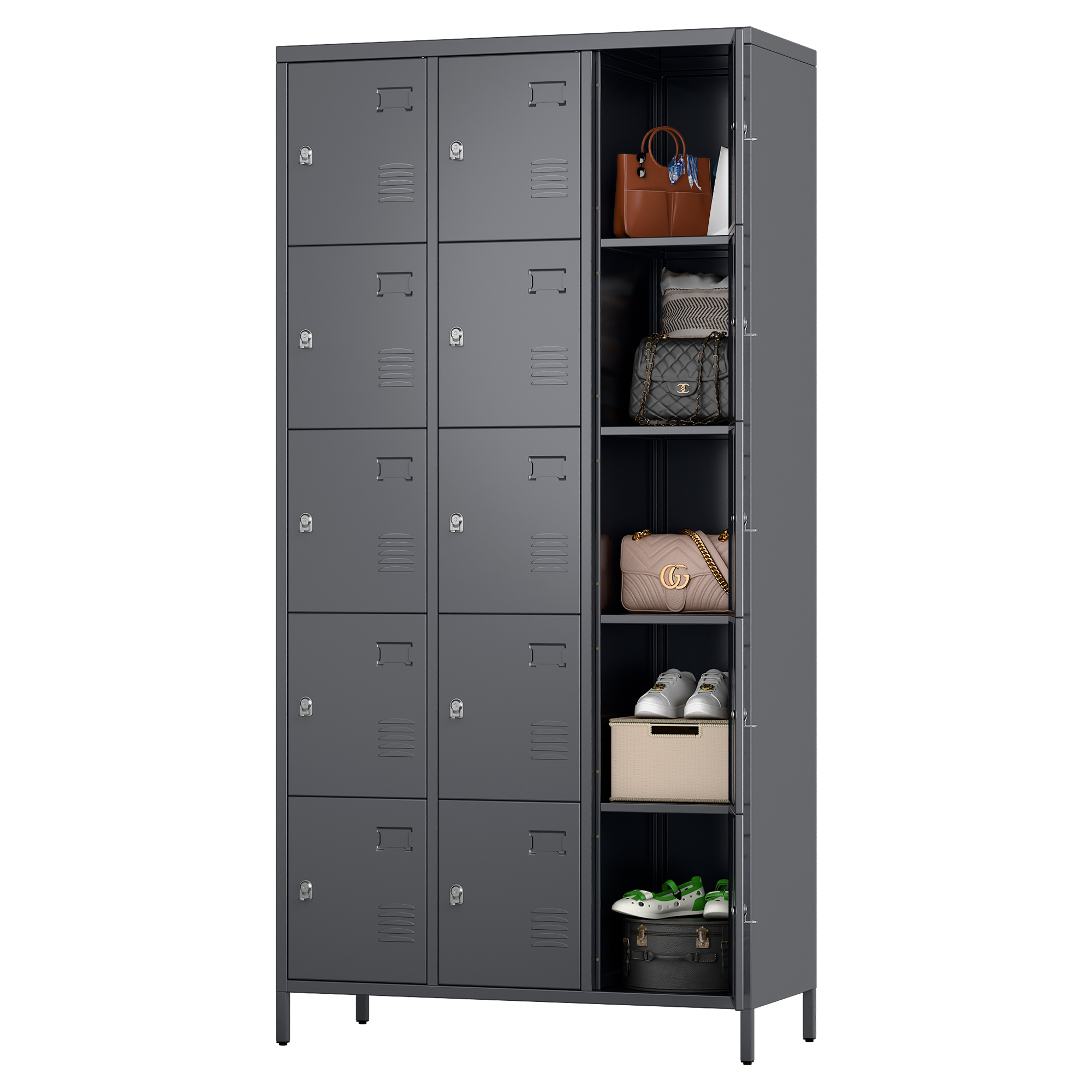 Aobabo 15 Doors Metal Storage Locker for Employees,Dark Grey